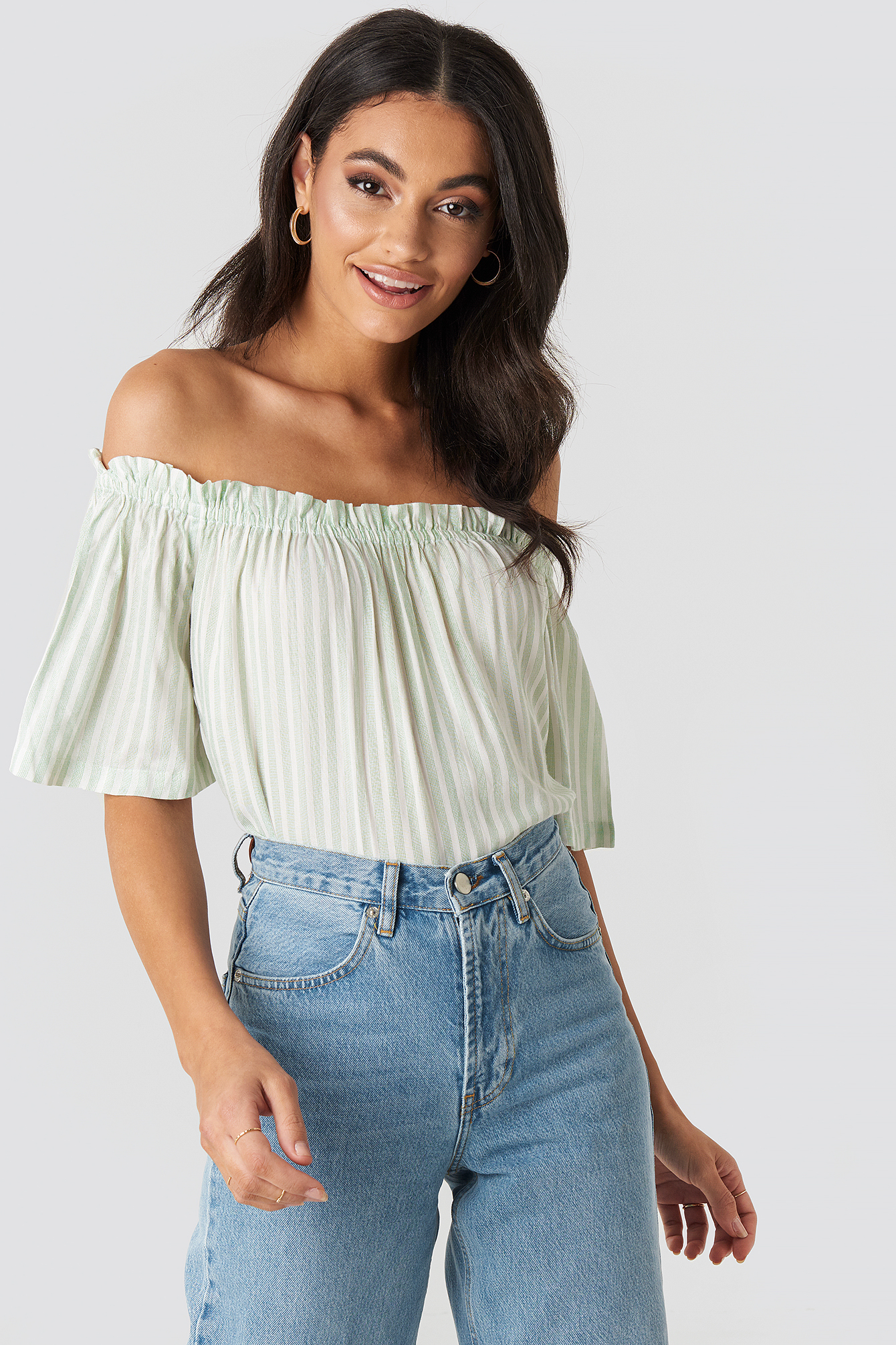 Off Shoulder Striped Top Mint