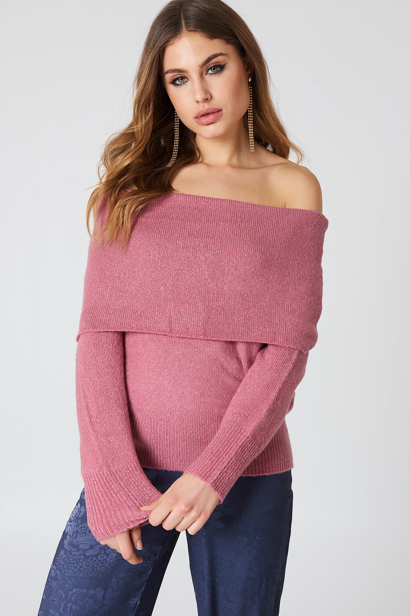 Offshoulder Folded Wide Sweater Pink | NA-KD