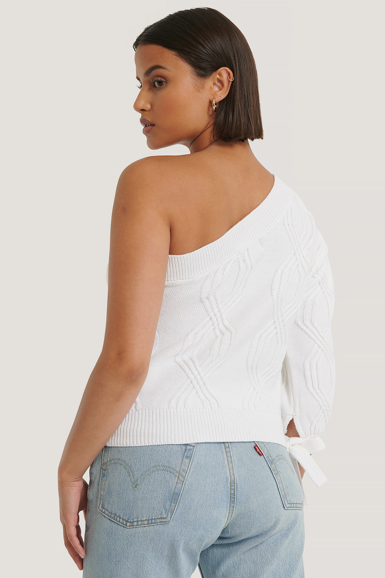 Organic One Shoulder Cable Knit Sweater 