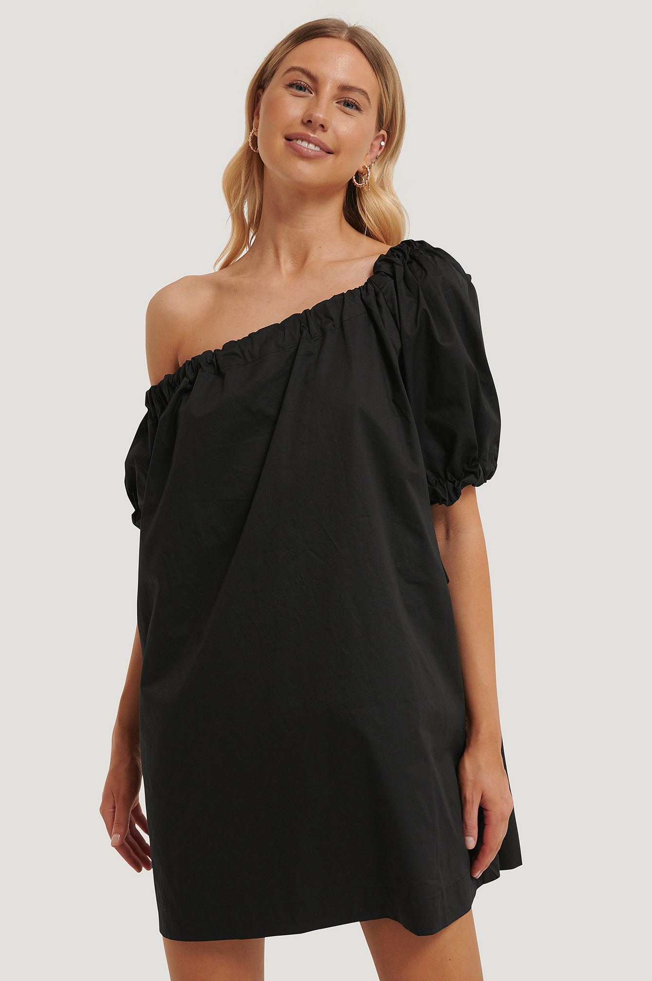 One Shoulder Cotton Dress Black | NA-KD