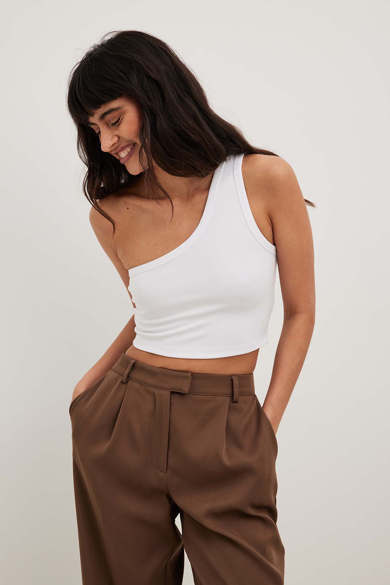 One Shoulder Crop Top White NA-KD - Main Image