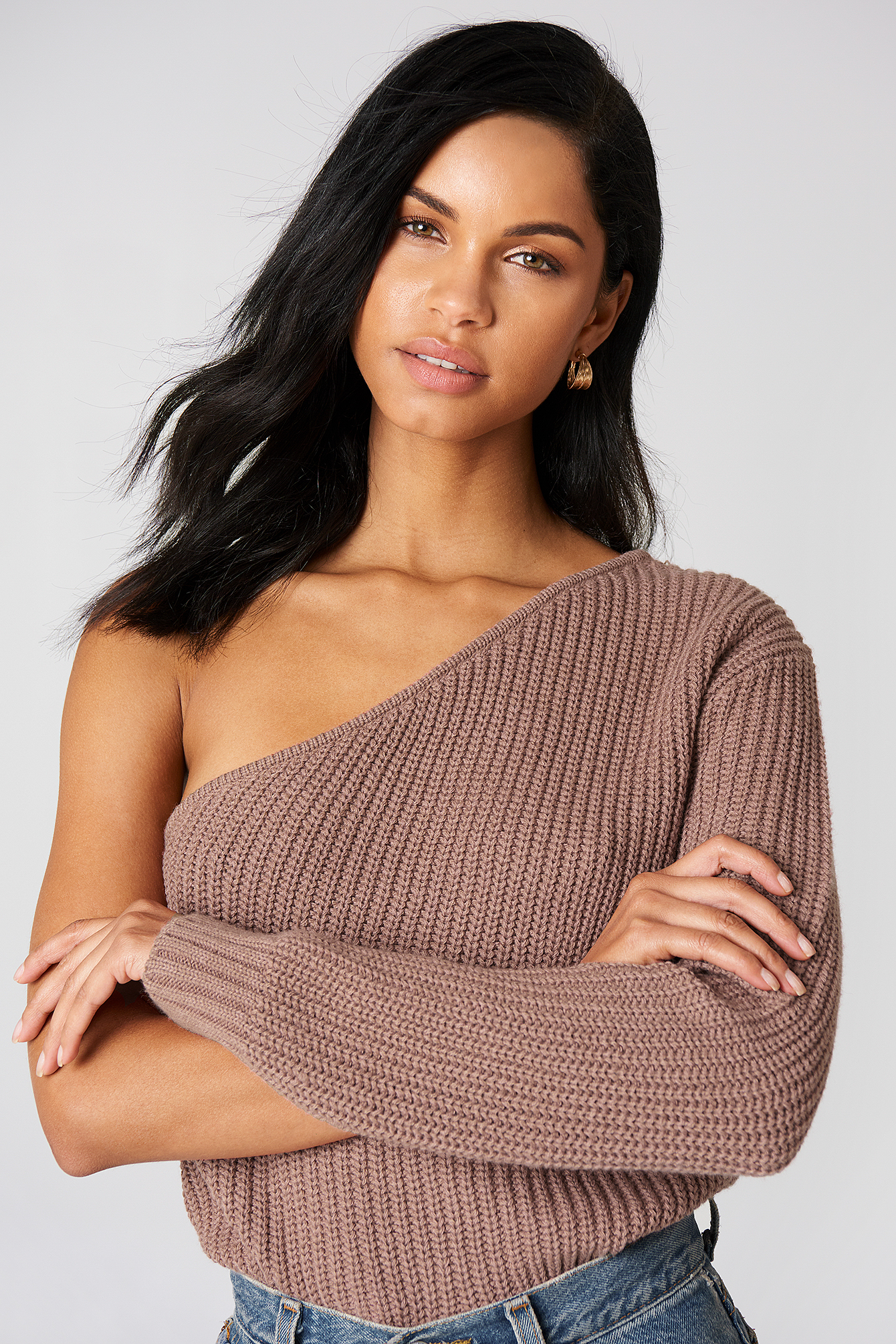 One Shoulder Knitted Sweater Pink