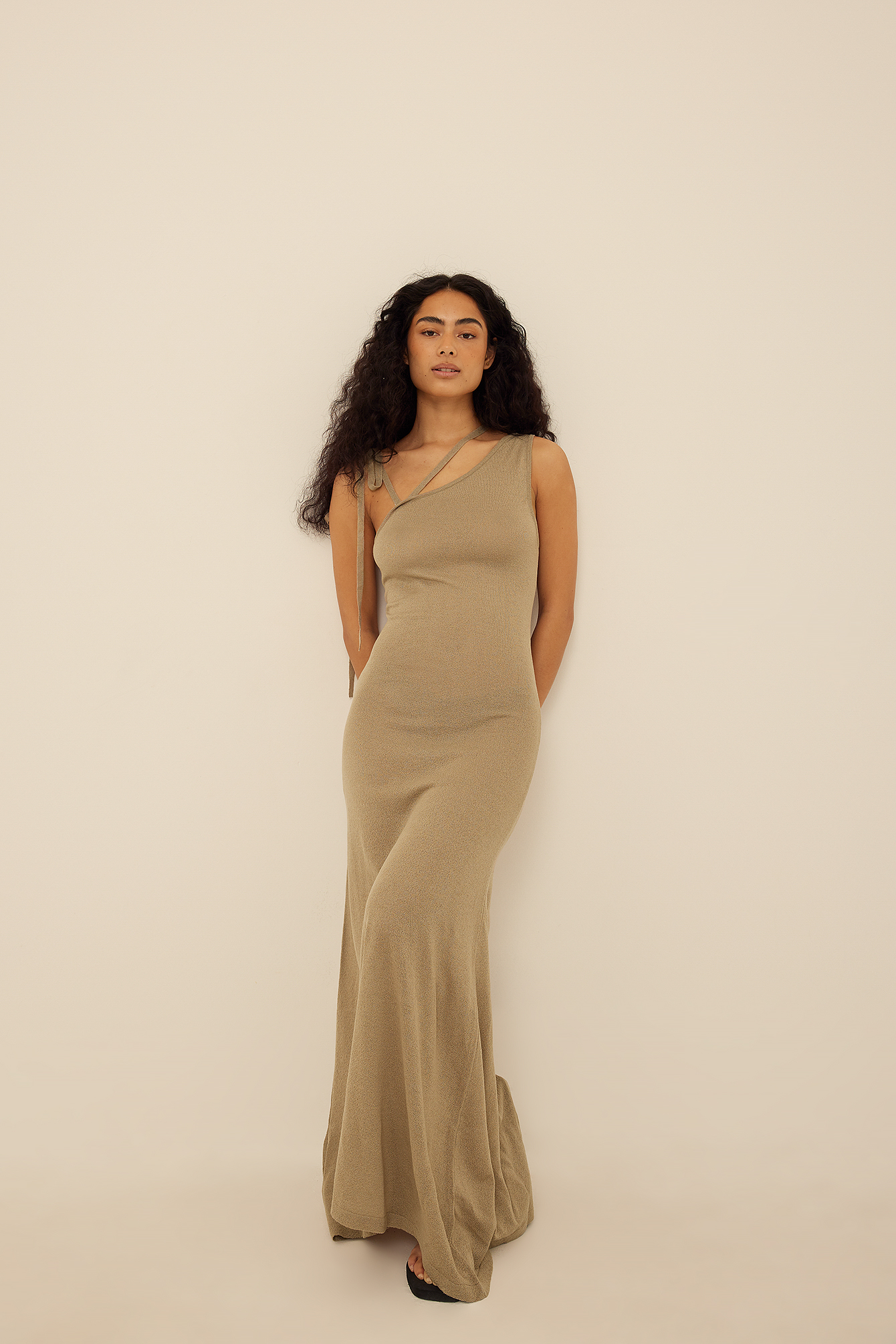 One Shoulder Long Dress Beige | na-kd.com