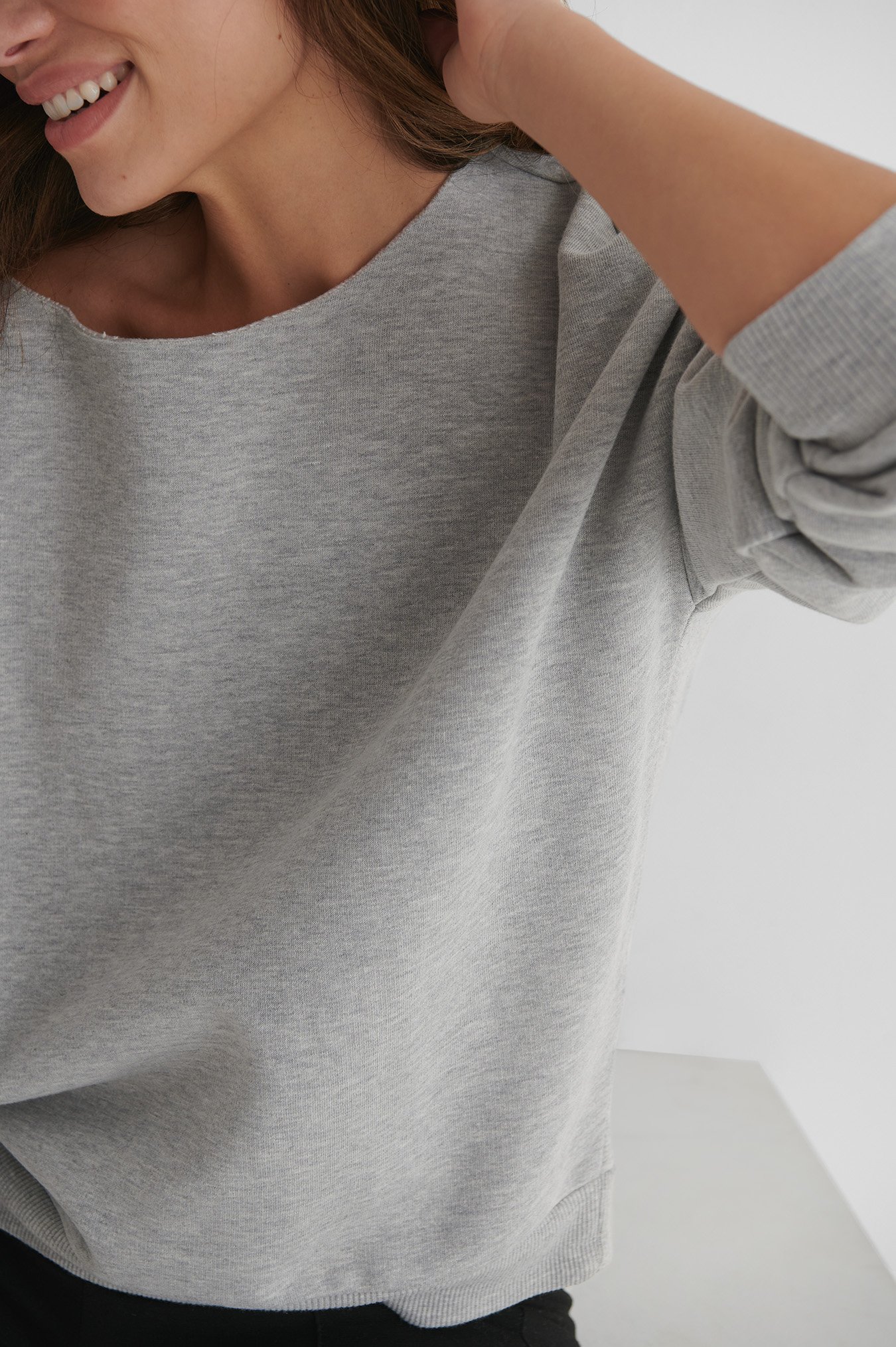 Grey Melange One Shoulder Raw Edge Neck Sweater