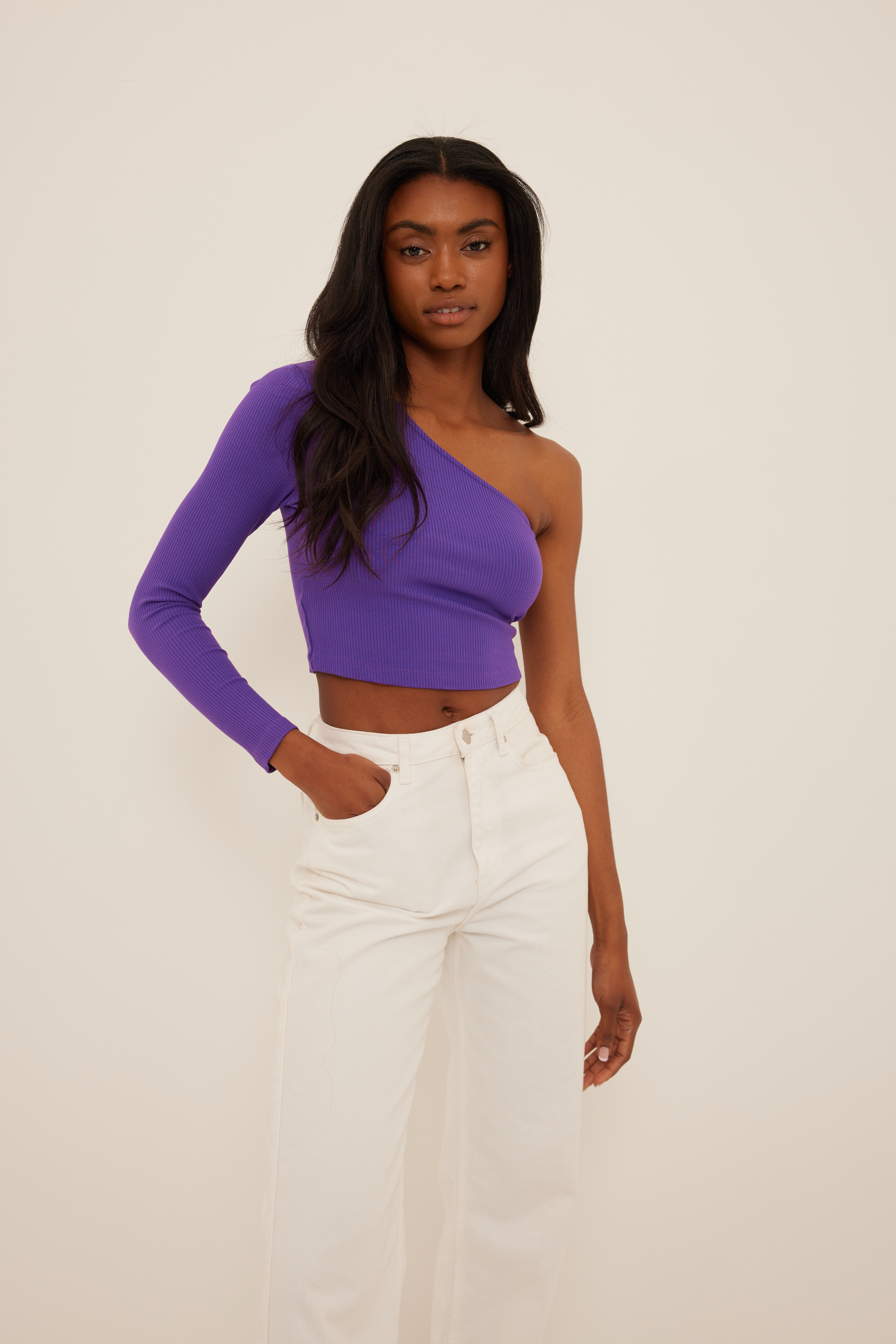 One Shoulder Rib Top Purple | na-kd.com