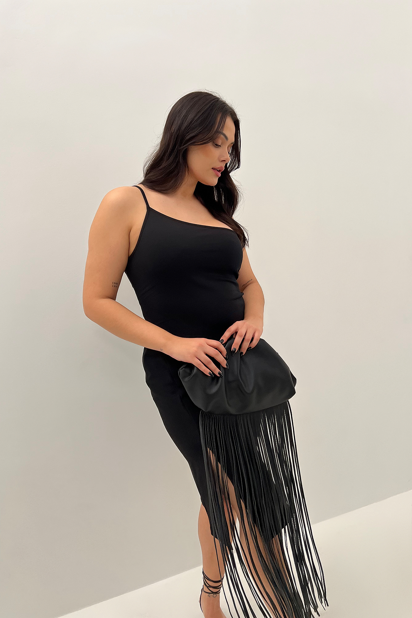 one shoulder slit dress