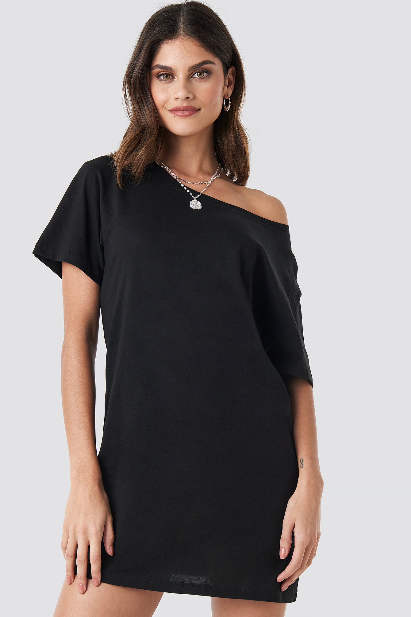 One Shoulder T-shirt Dress Black