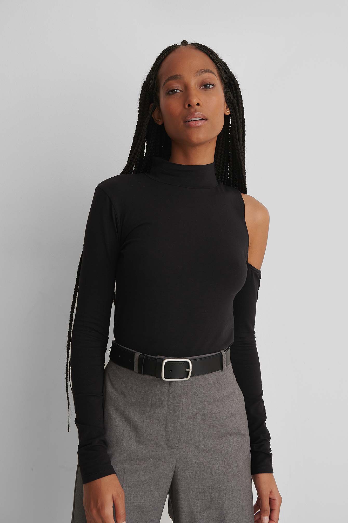 Black One Sleeve Cut Out Shoulder Top