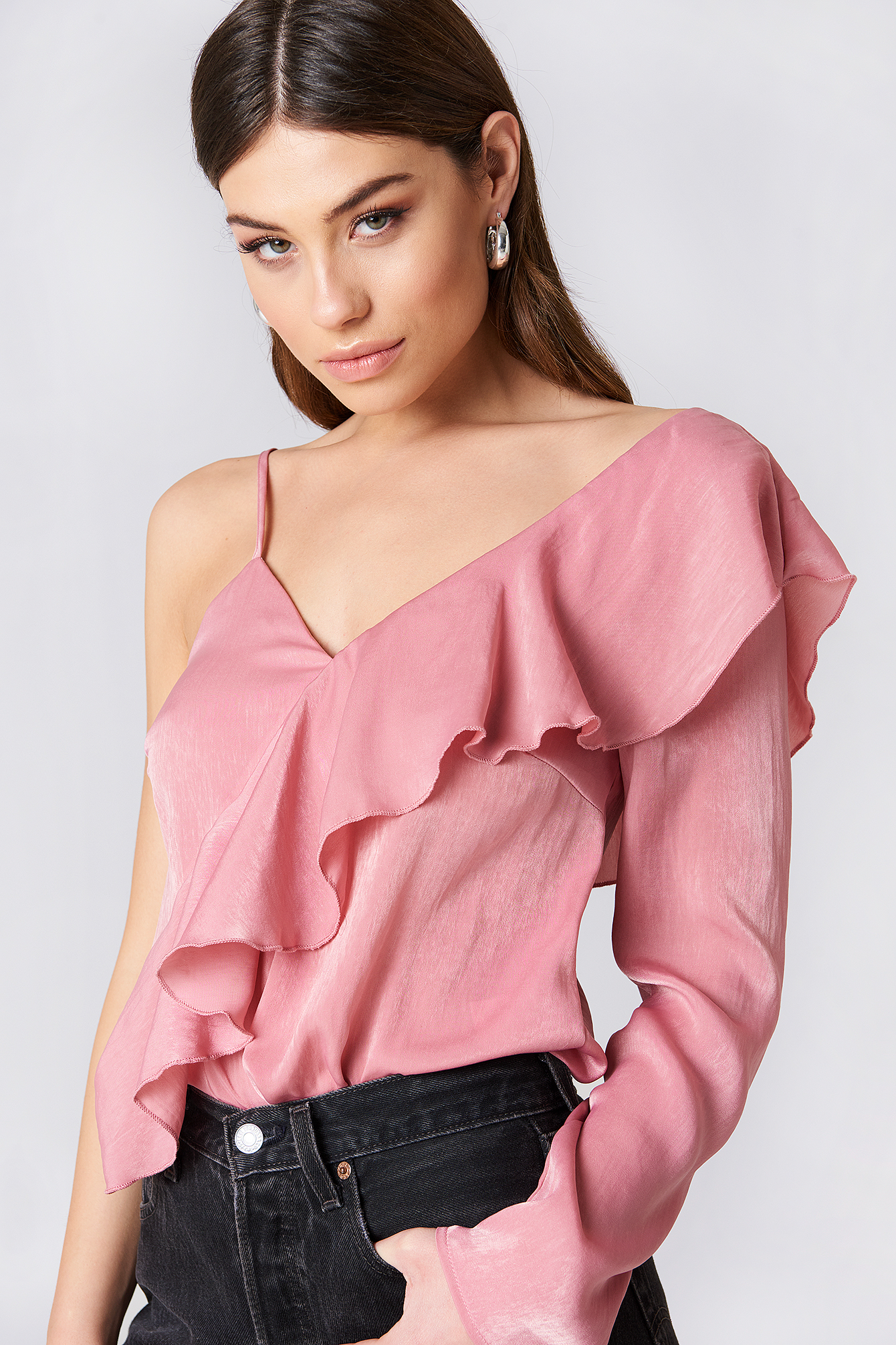 One Sleeve Frill Top Pink | NA-KD