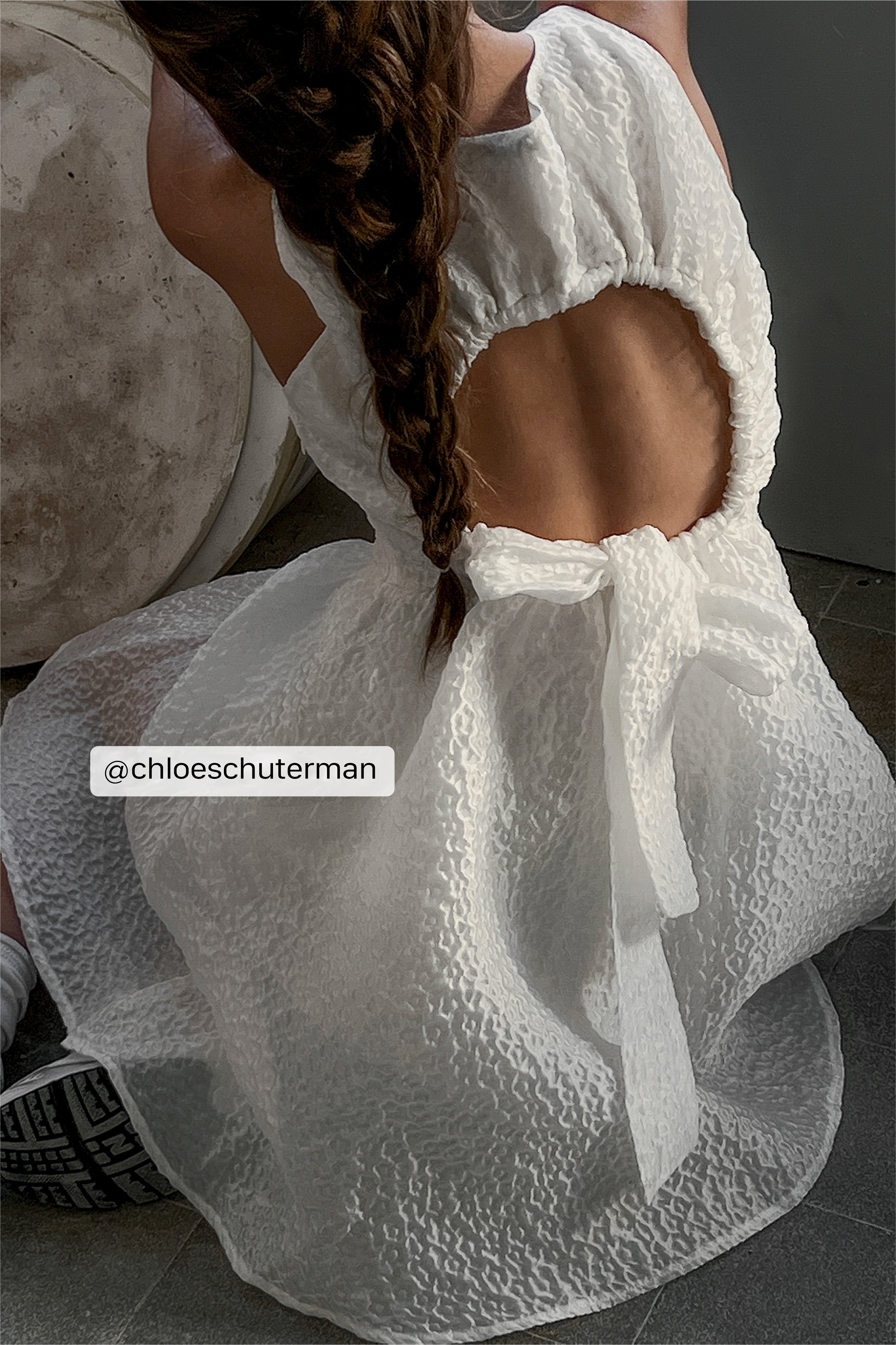 White Open Back Bow Detail Dress