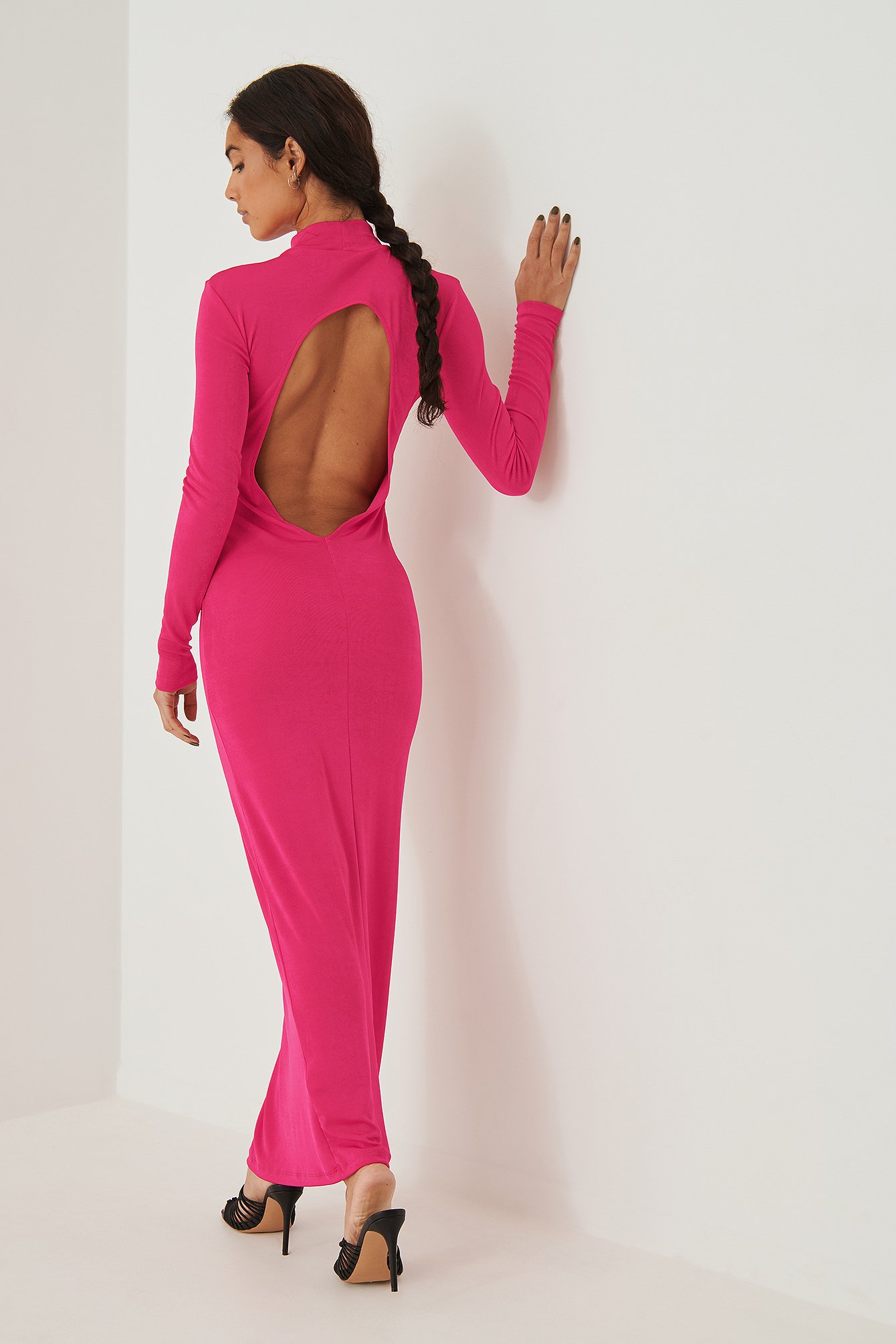 Pink Gerecycleerd maxi-jurk met diepe rug
