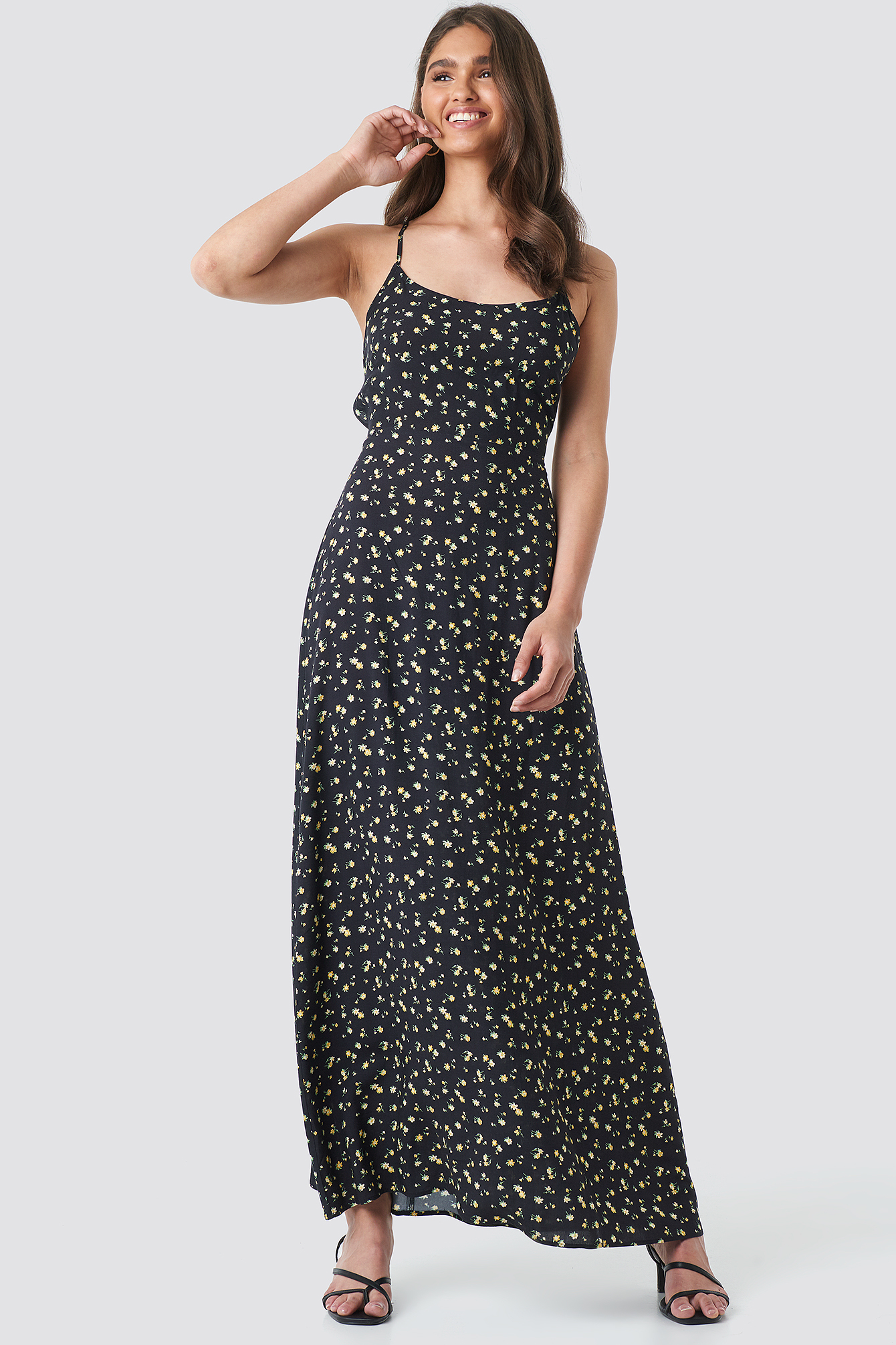 Open Back Floral Maxi Dress Black | na 