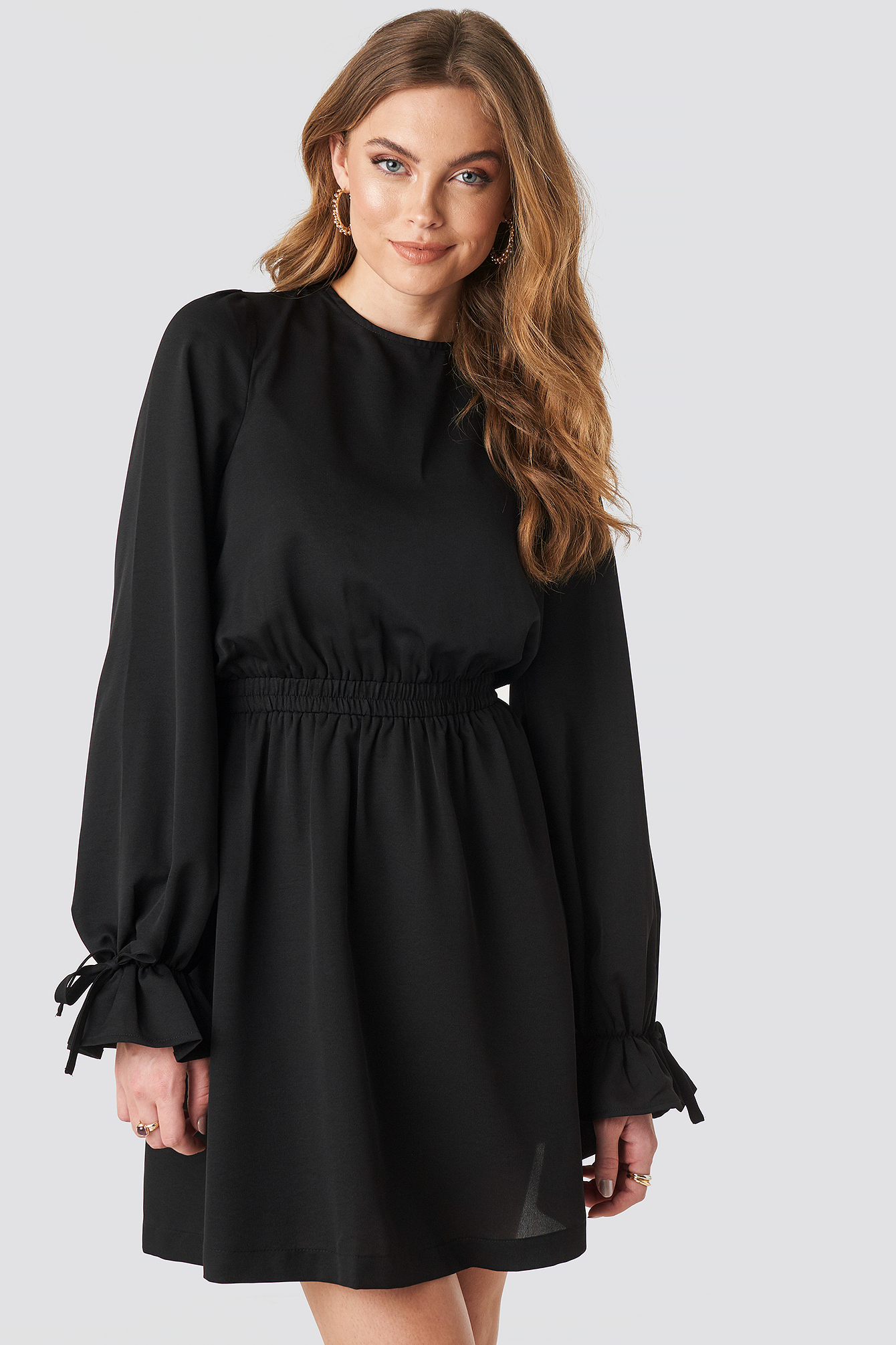Open Back Flounce Detail Dress Black