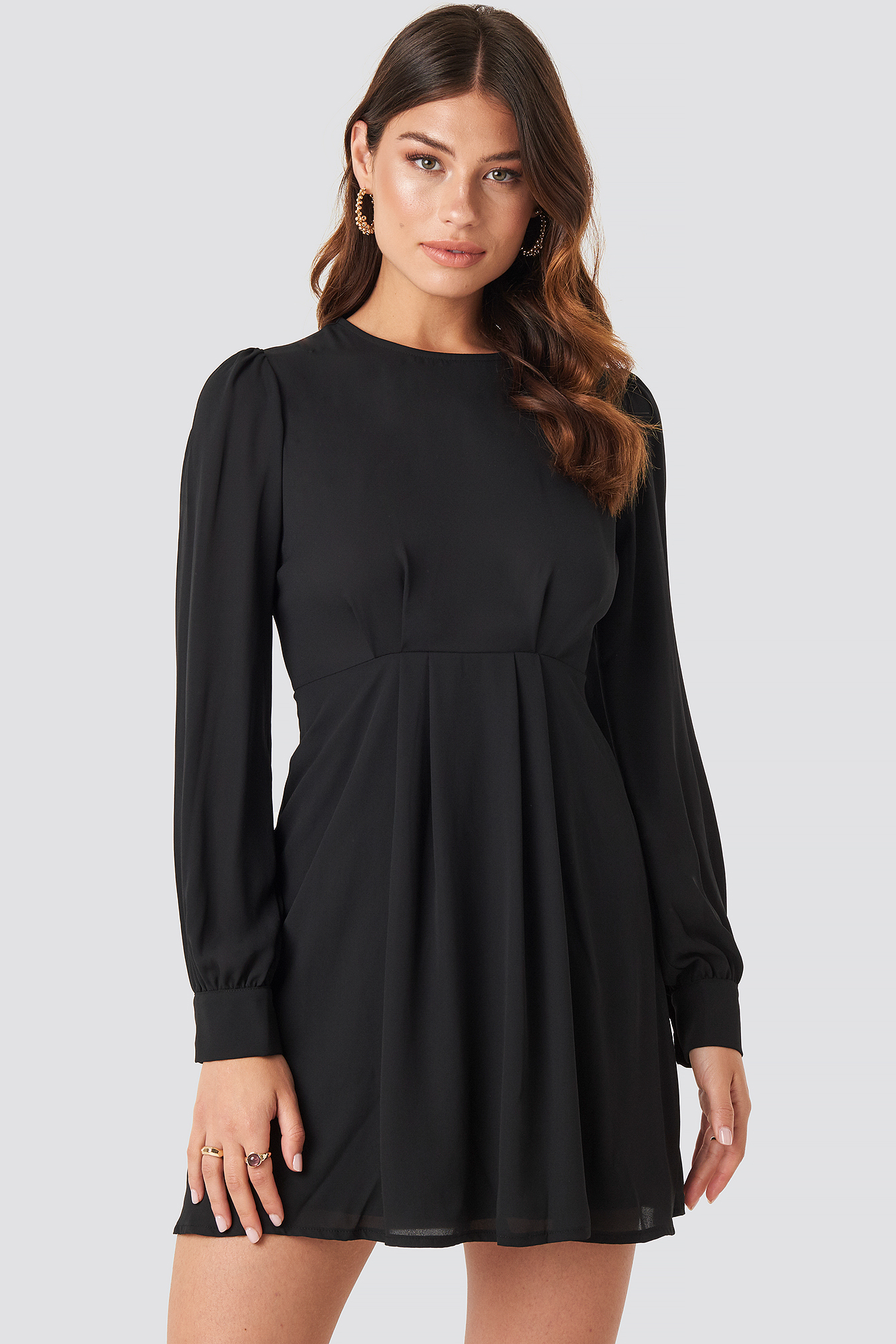 Open Back Flowy Mini Dress Black