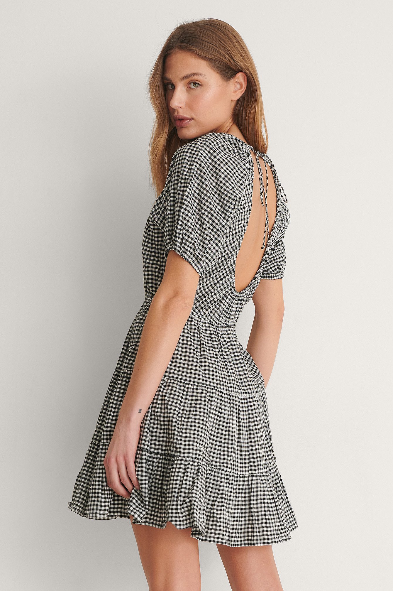 Nakd Open Back Gingham Dress Checkered In Black/white ModeSens
