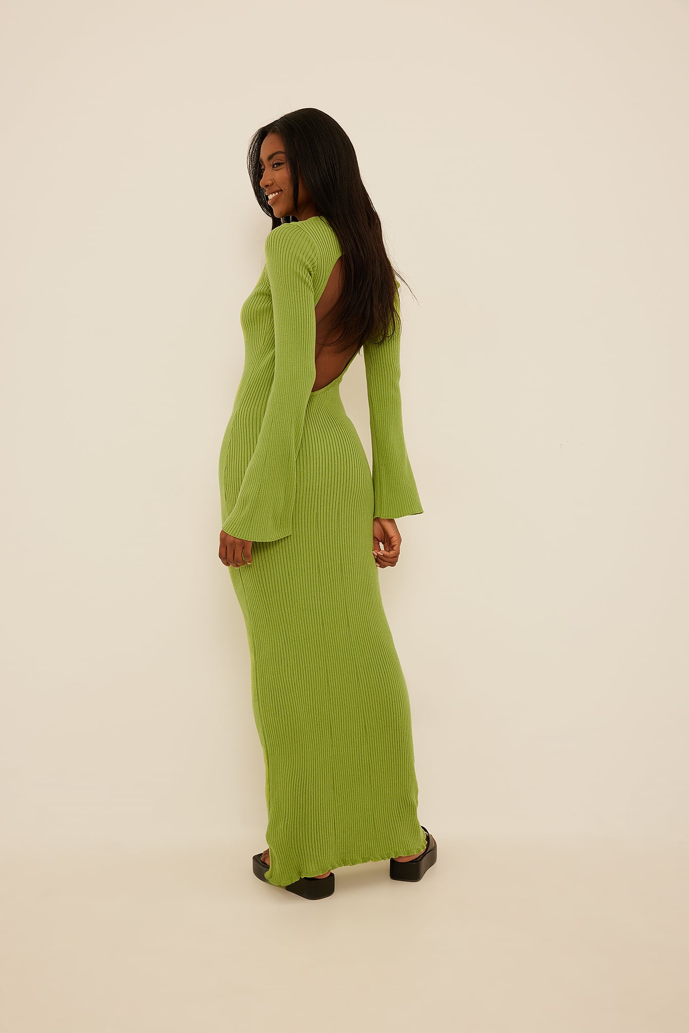 Open Back Knitted Maxi Dress Green | na 