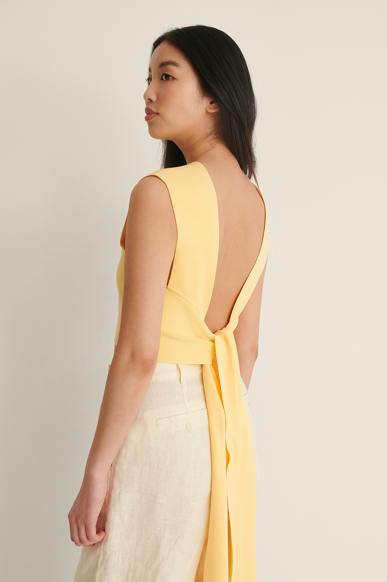 Open Back Knitted Top Yellow