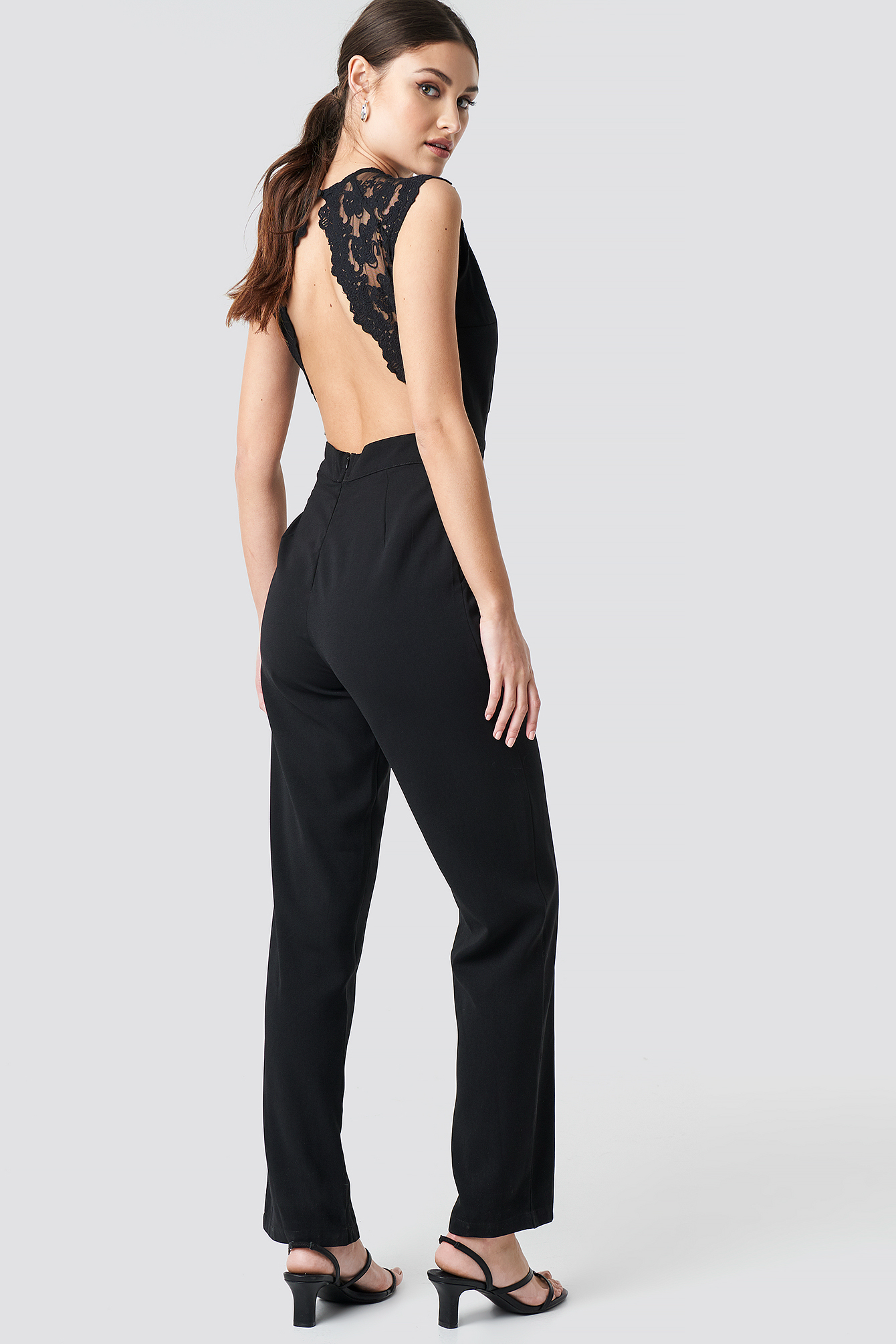 Open Back Lace Part Jumpsuit Black