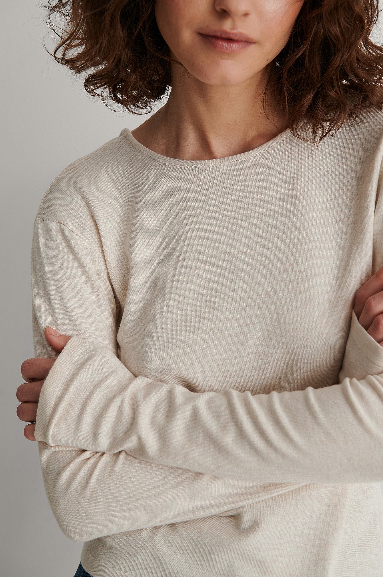 Beige Open Back Long Sleeve Knitted Sweater