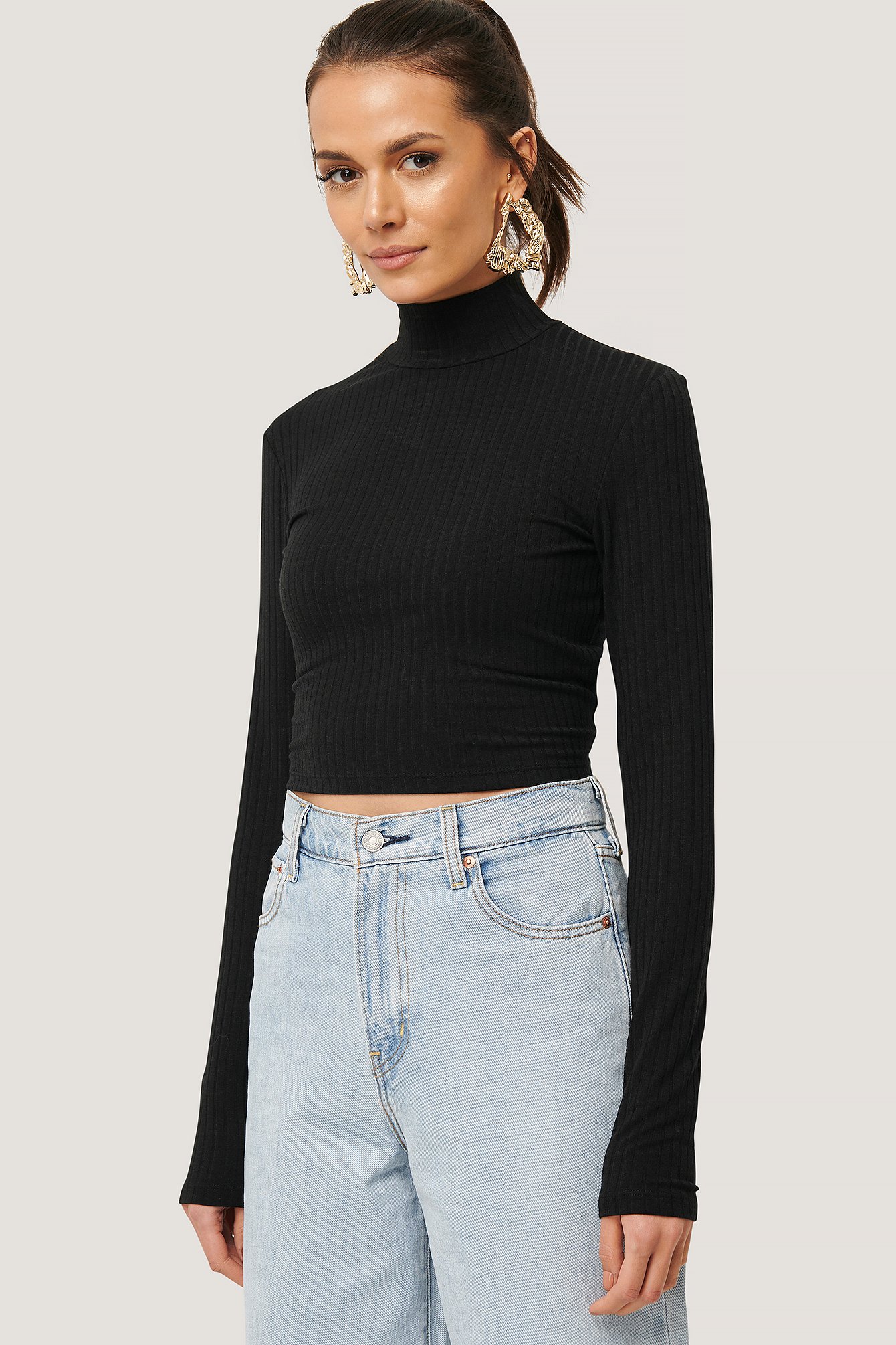 Black Open Back Ribbed Top