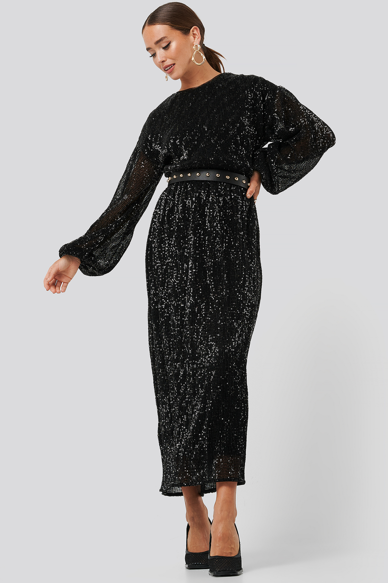 Open Back Sequin Dress Black