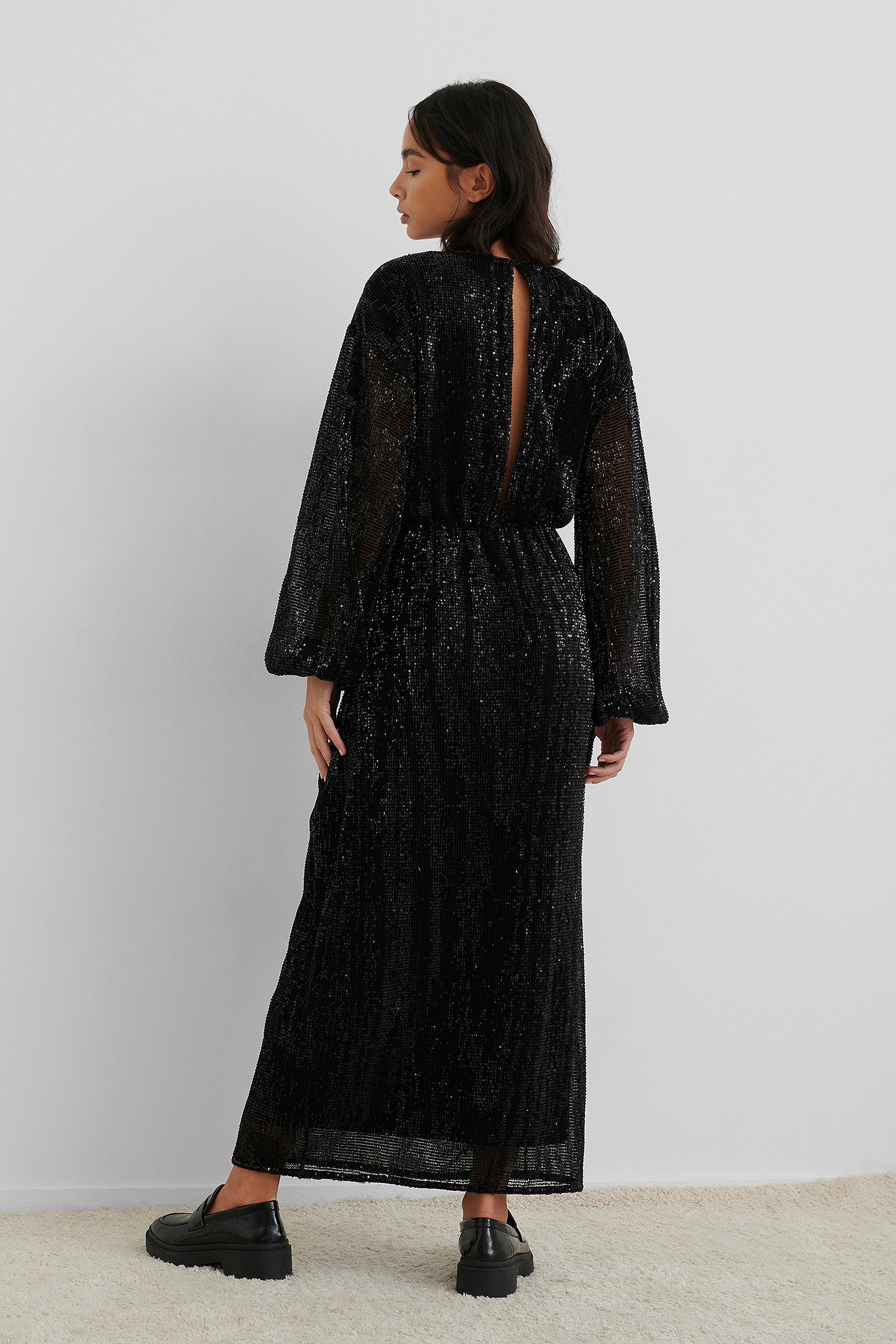 Black Open Back Sequin Dress