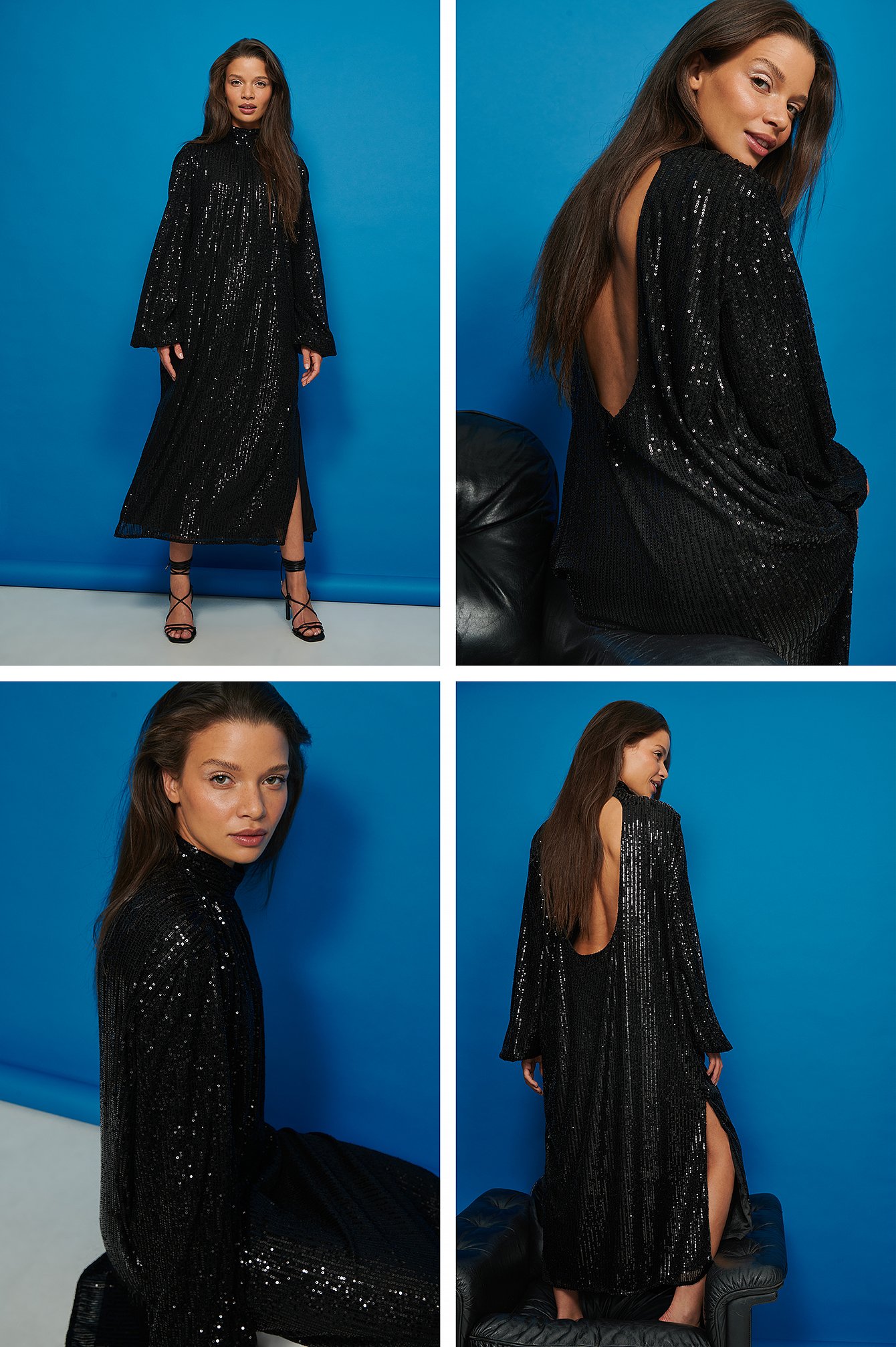 Black Cekinowa sukienka maxi z odsłoniętymi plecami