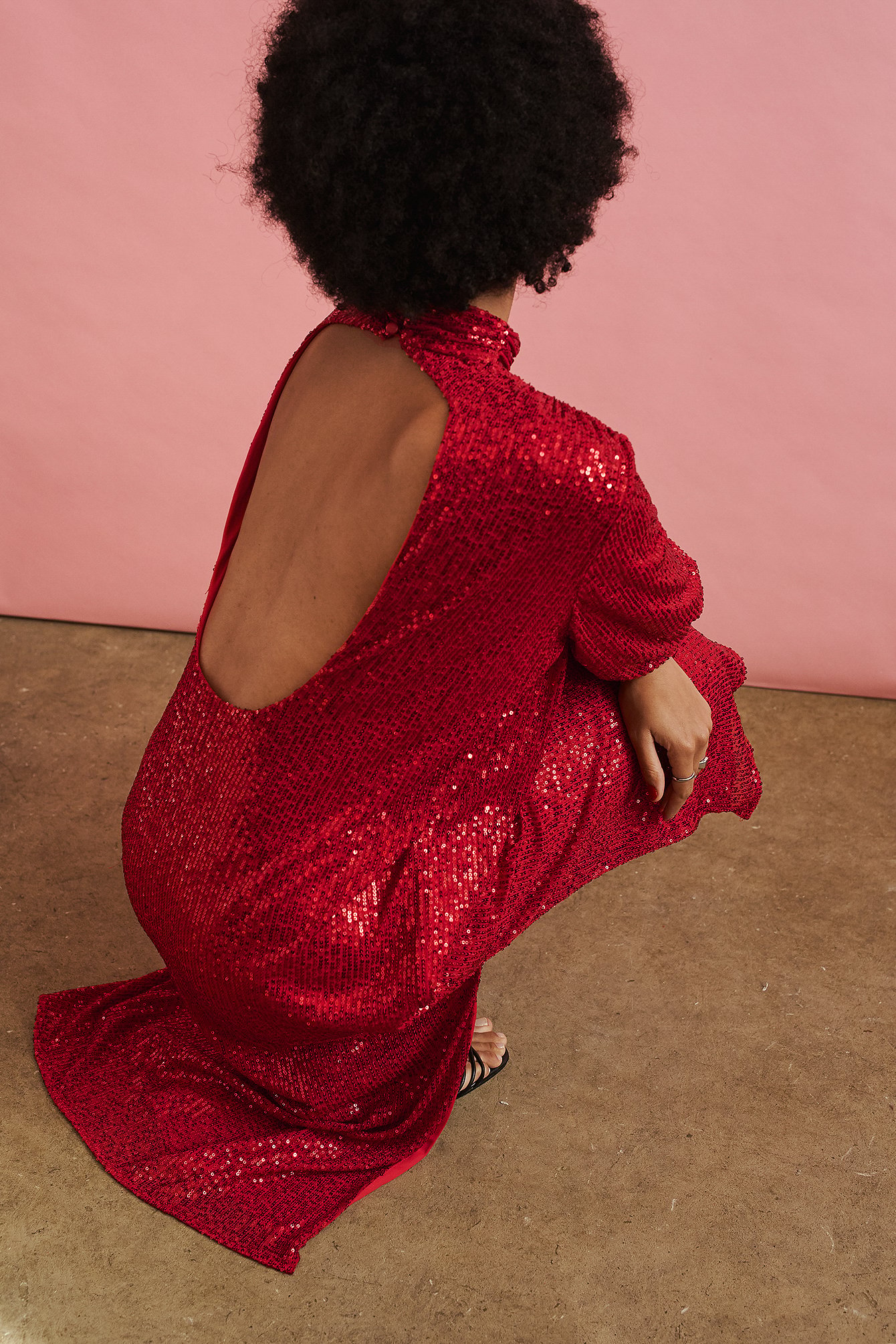 Red Open Back Sequin Maxi Dress