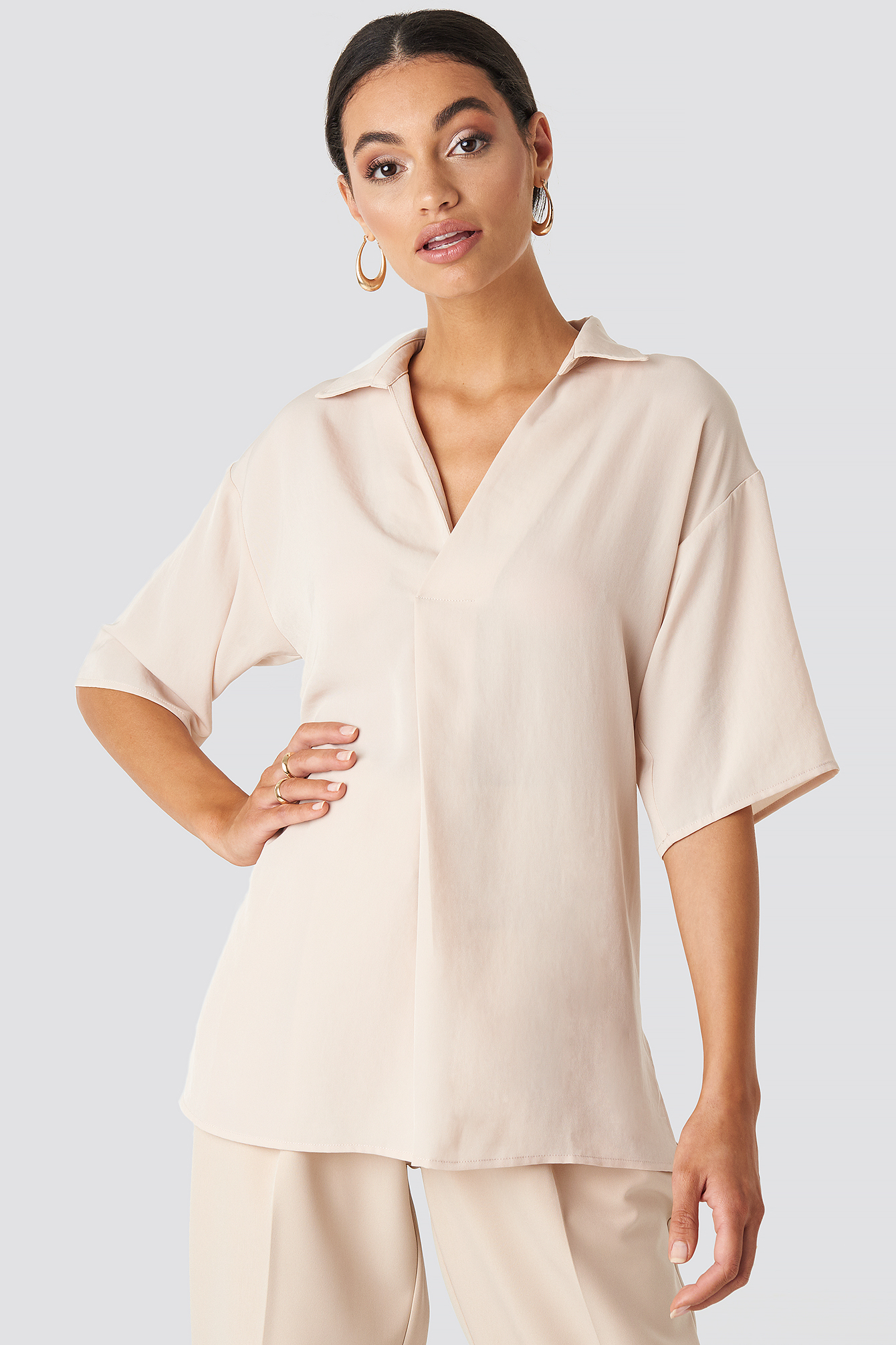 Open-Collar Blouse Sand