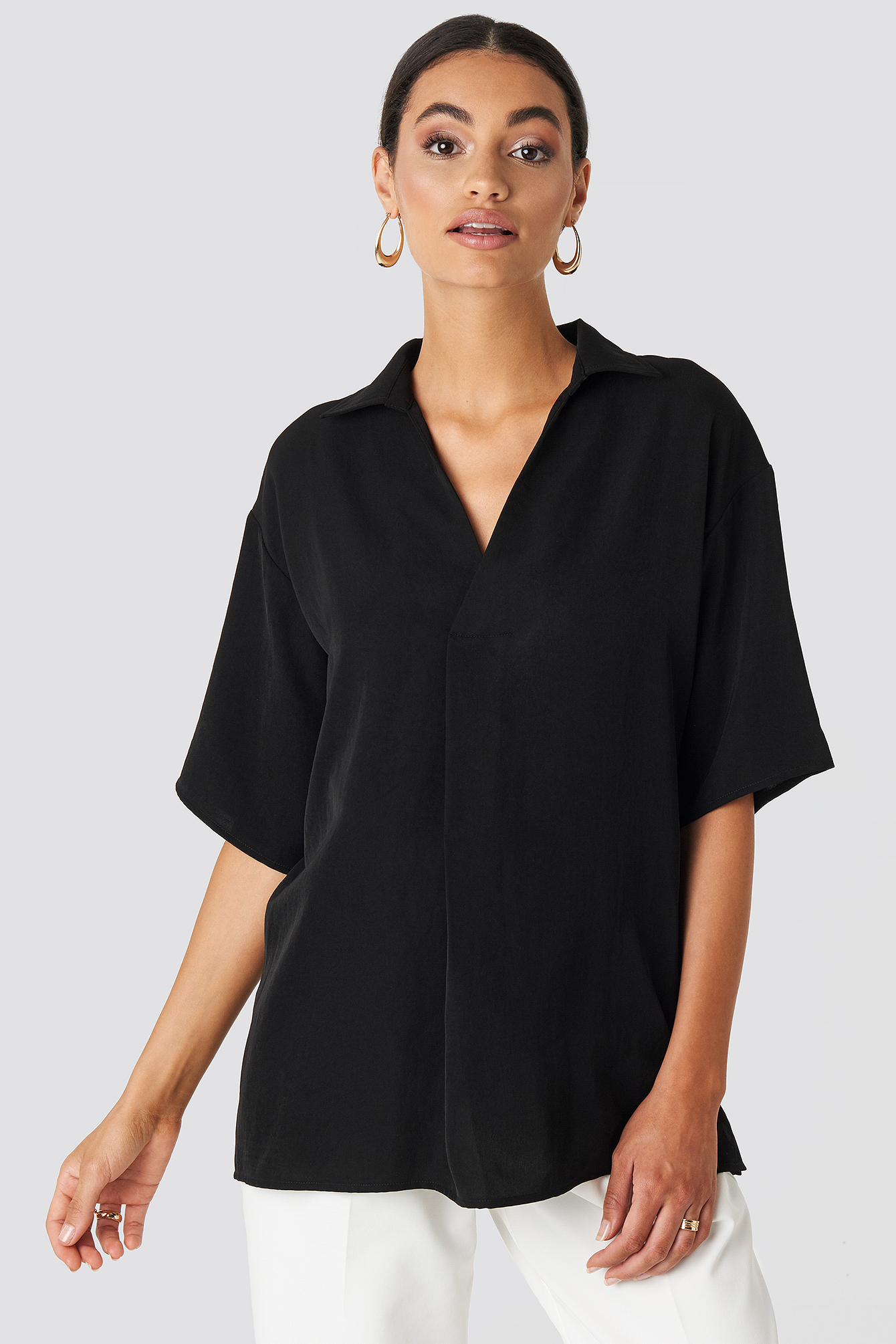 Open-Collar Blouse Black