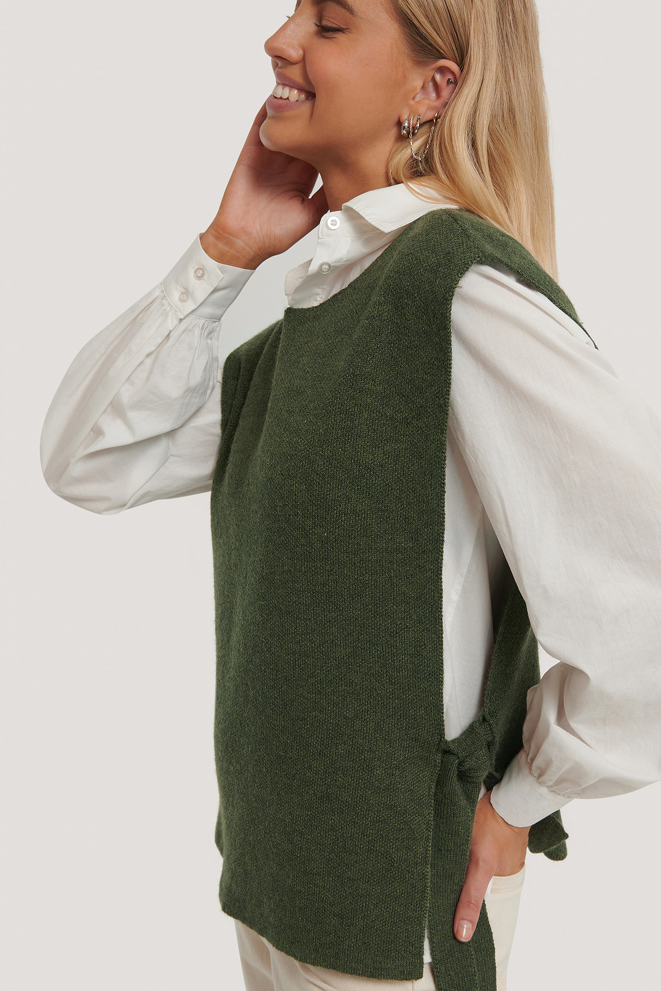 Open Side Knitted Vest Green