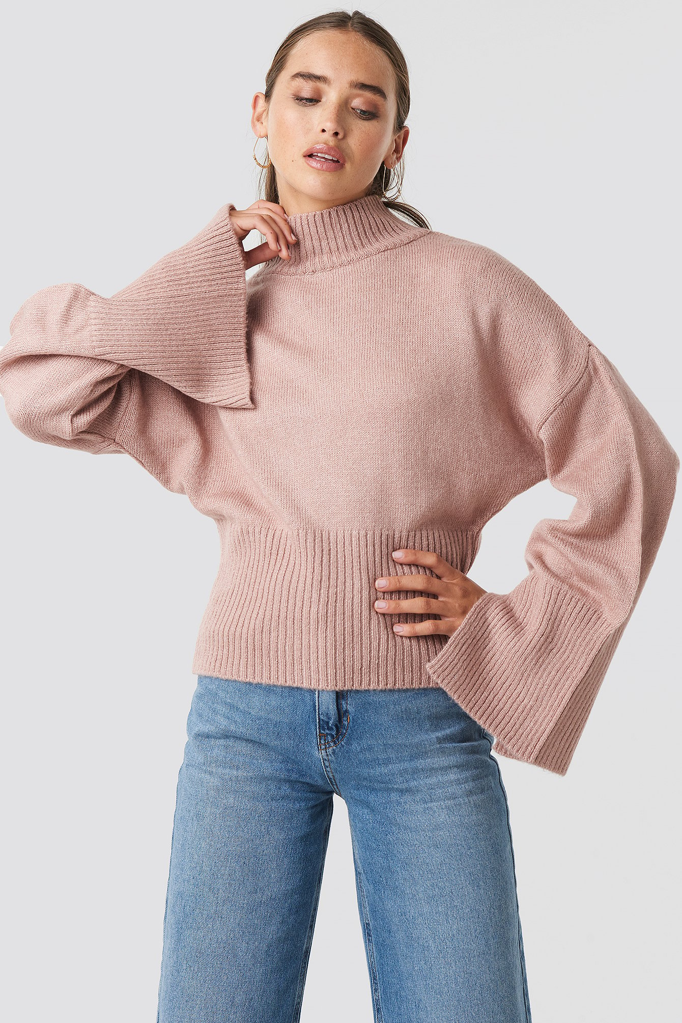 Open Sleeve Knitted Sweater Pink Na 