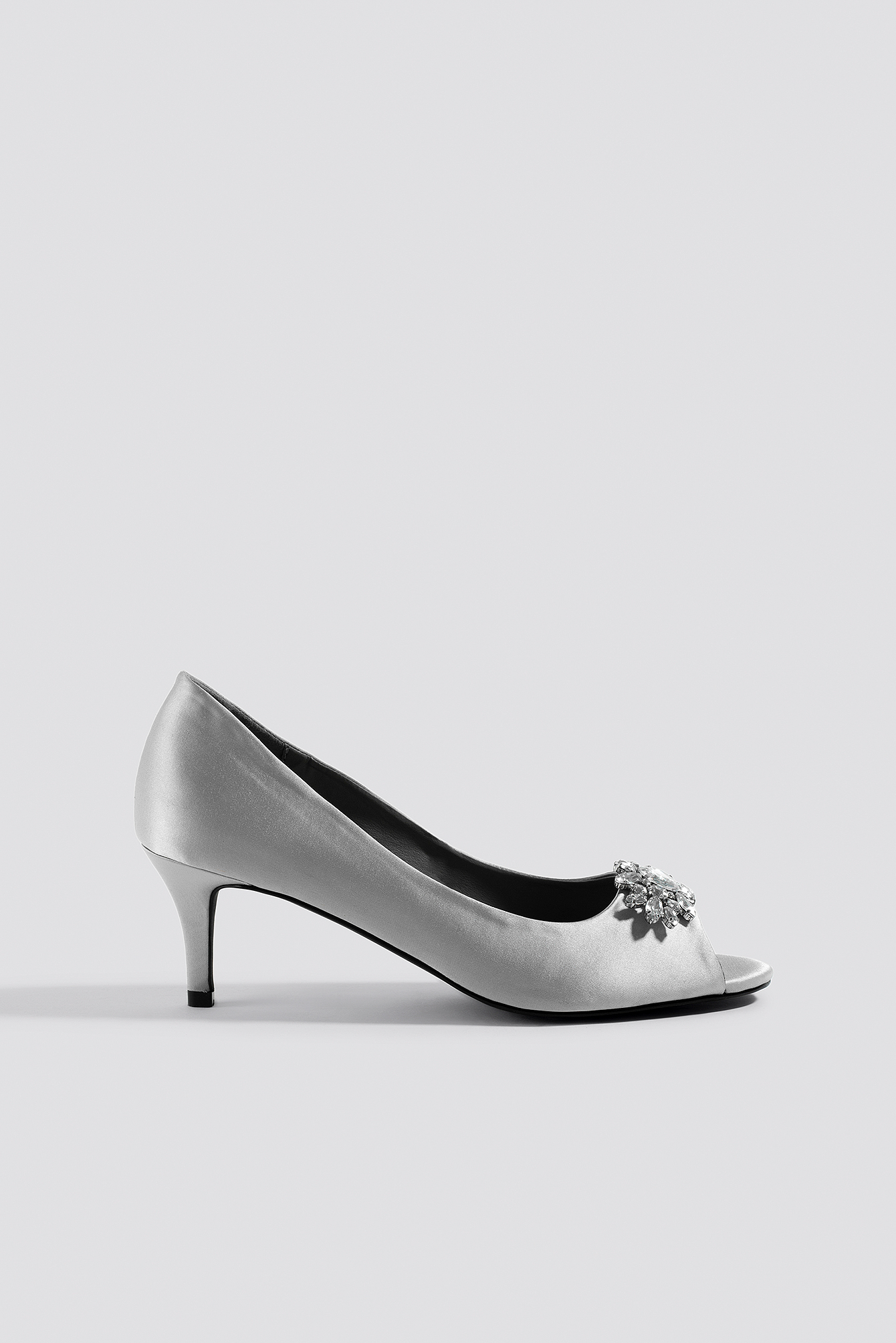 Open Toe Embellished Pumps Silver