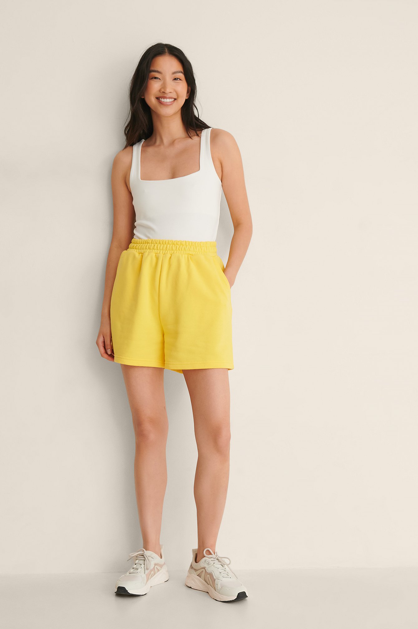 Yellow Elastic Waist Sweat Shorts