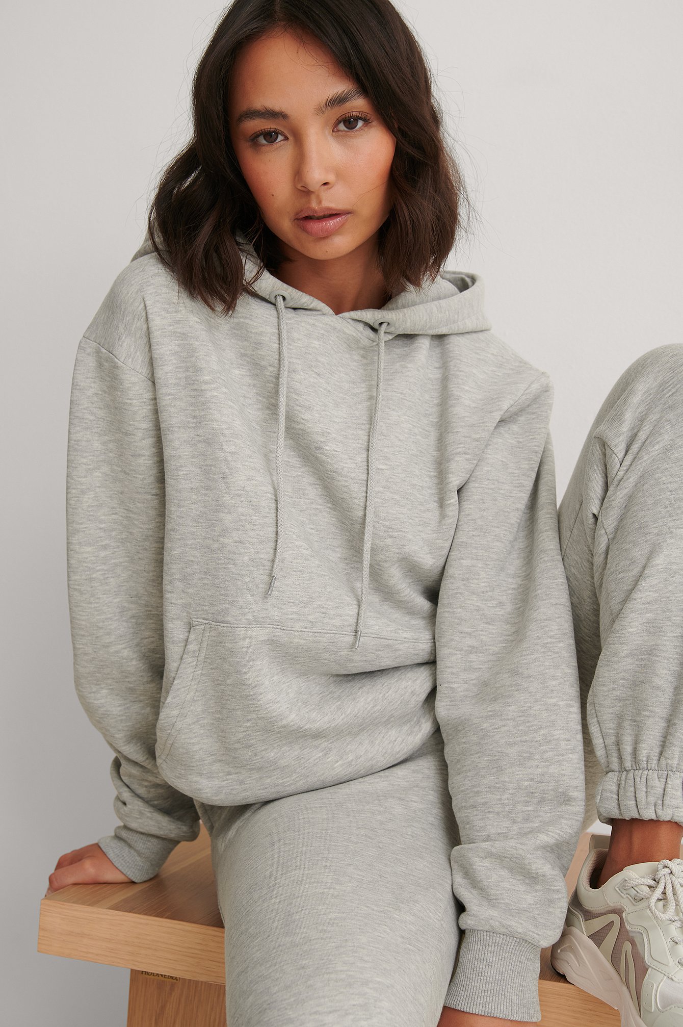 Grey Melange Oversize hoodie med borstad yta