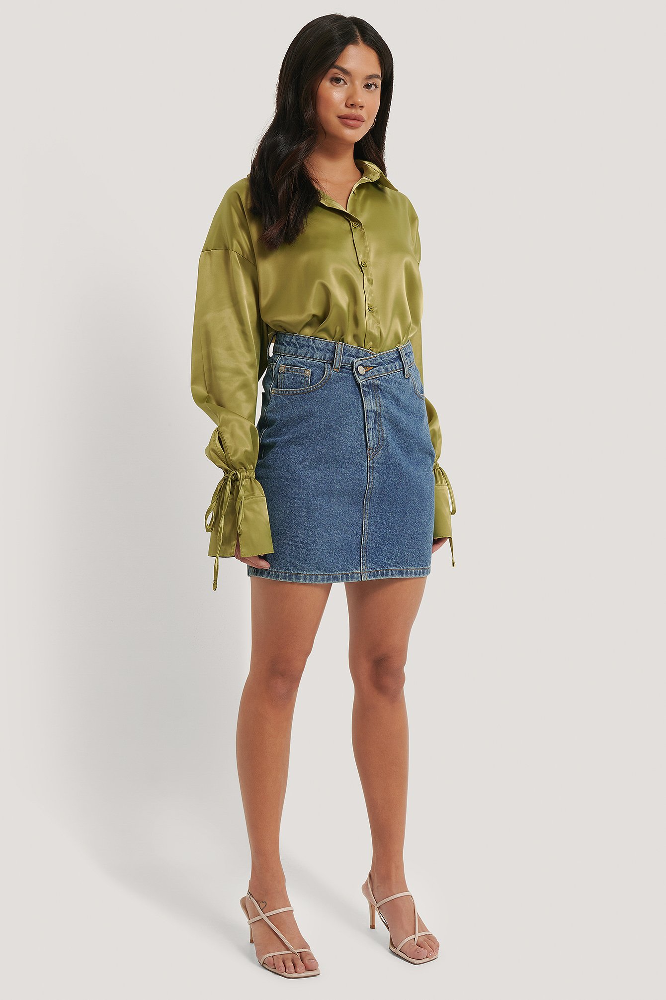 Mid Blue Organic Cotton Asymmetric Denim Skirt