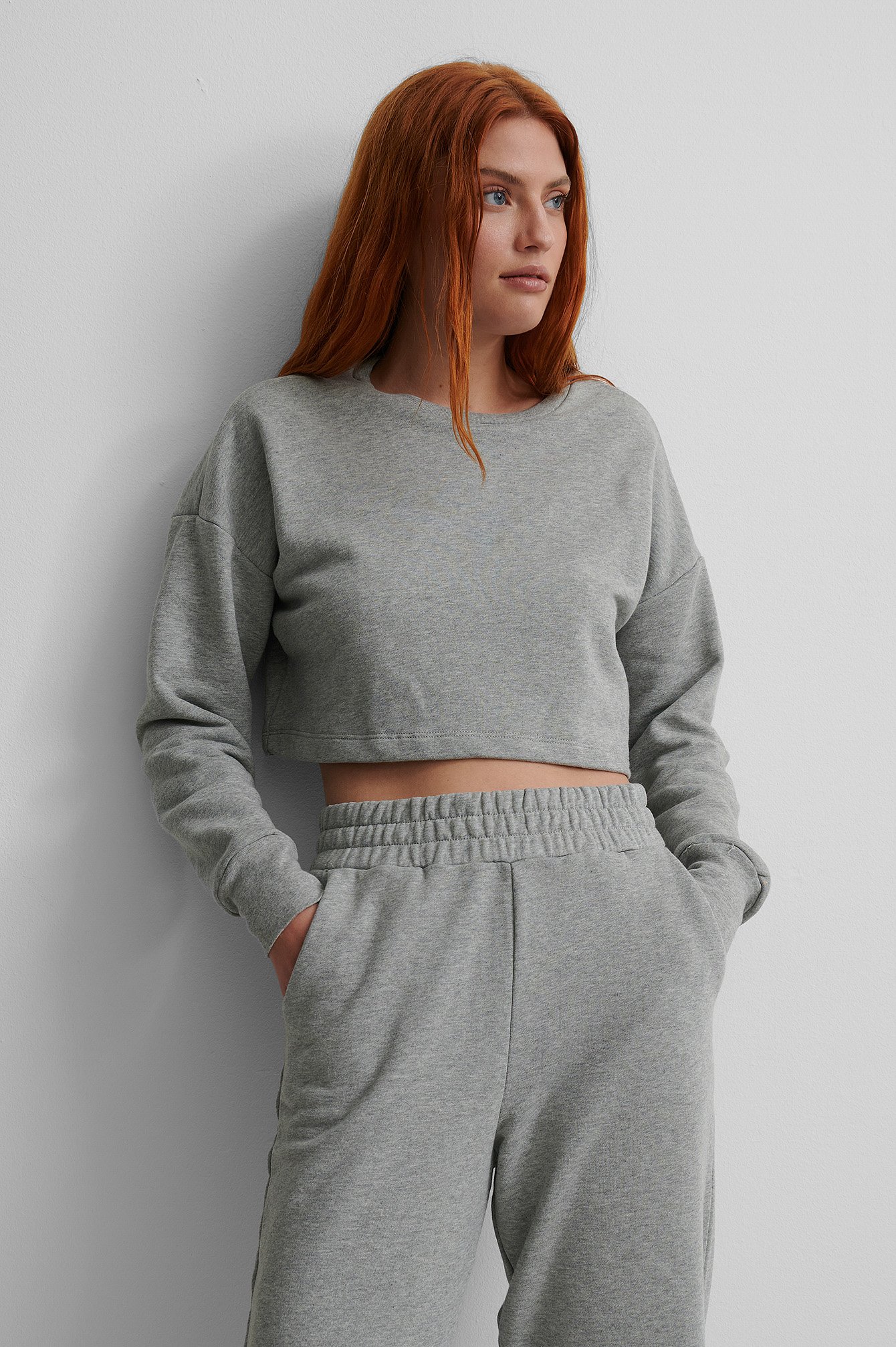 Grey Melange Organic Cropped Sweatshirt