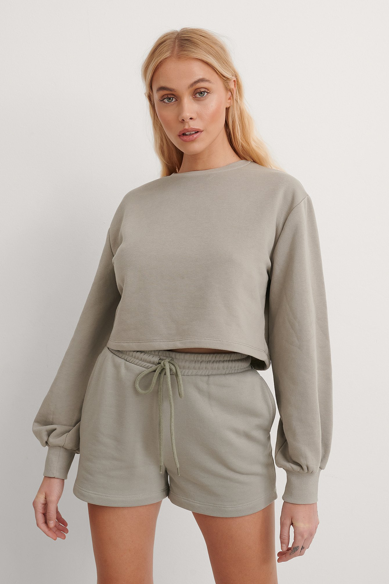 Grey Organisch Kordelzug Sweatshirt Shorts