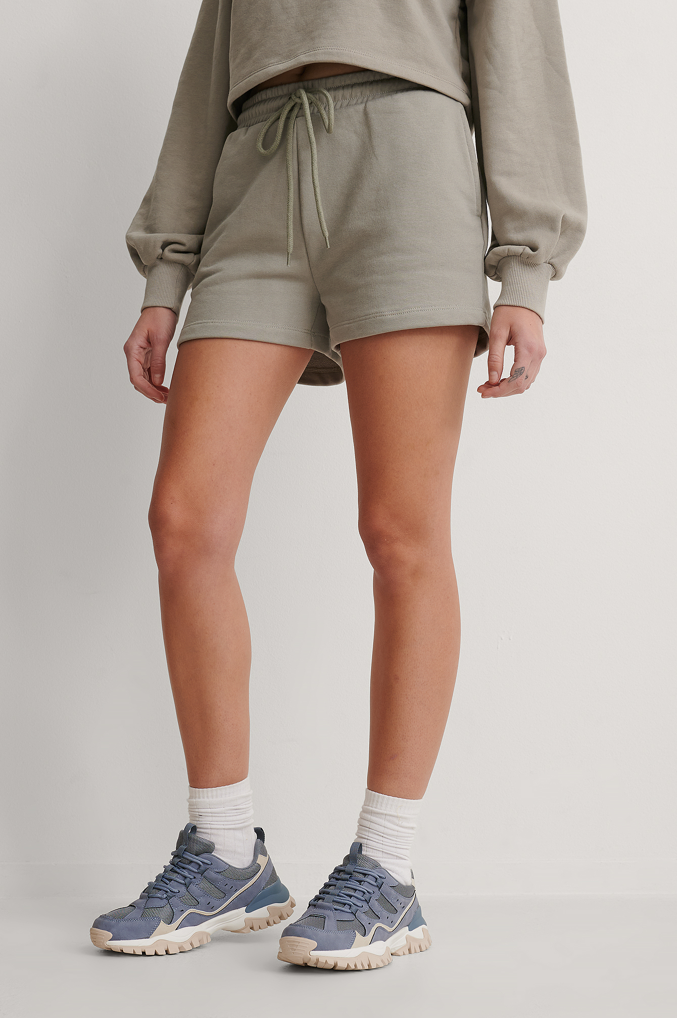Organic Drawstring Sweatshirt Shorts Grey | na-kd.com