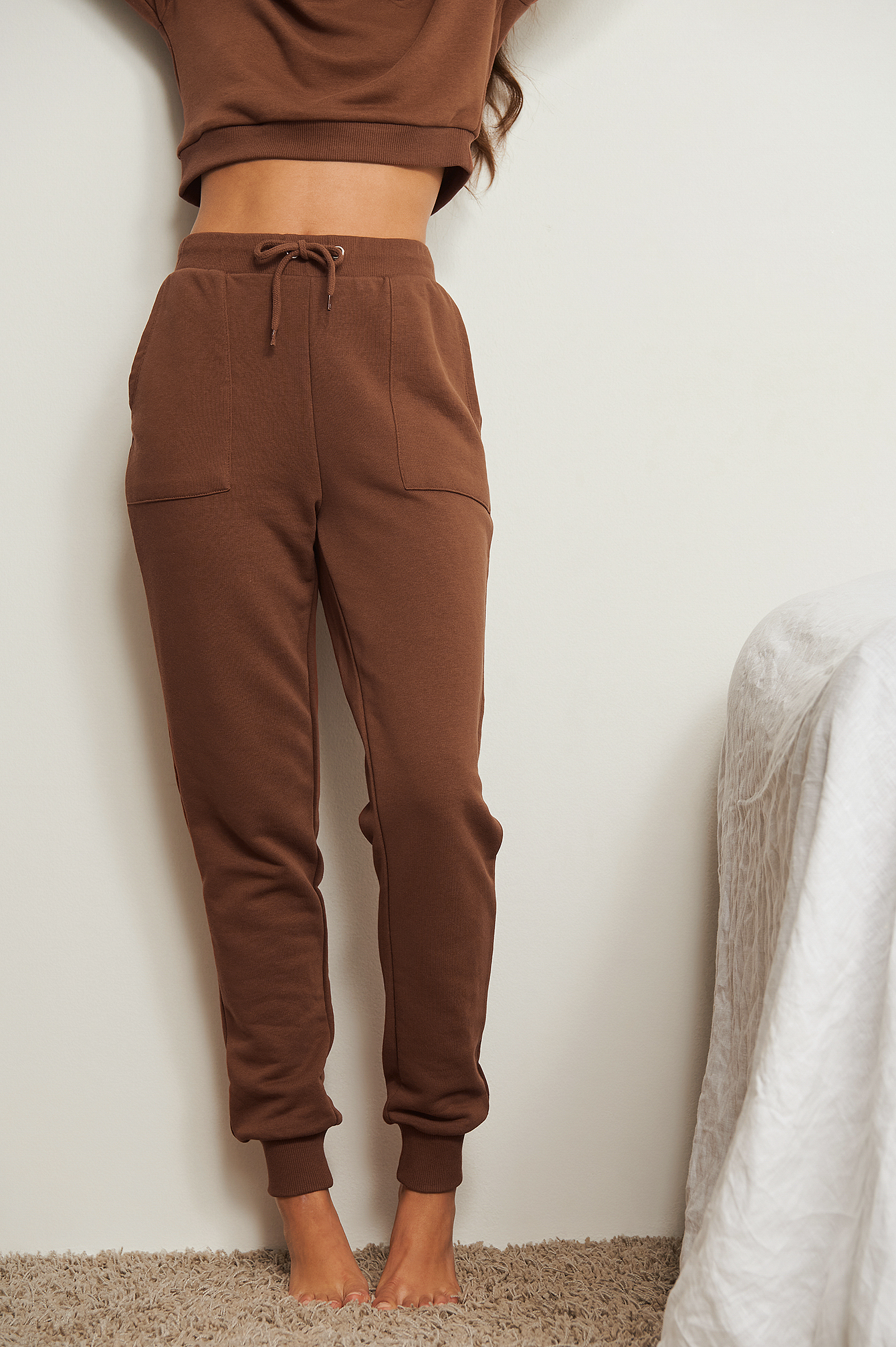 Brown Elastic Detail Sweatpants