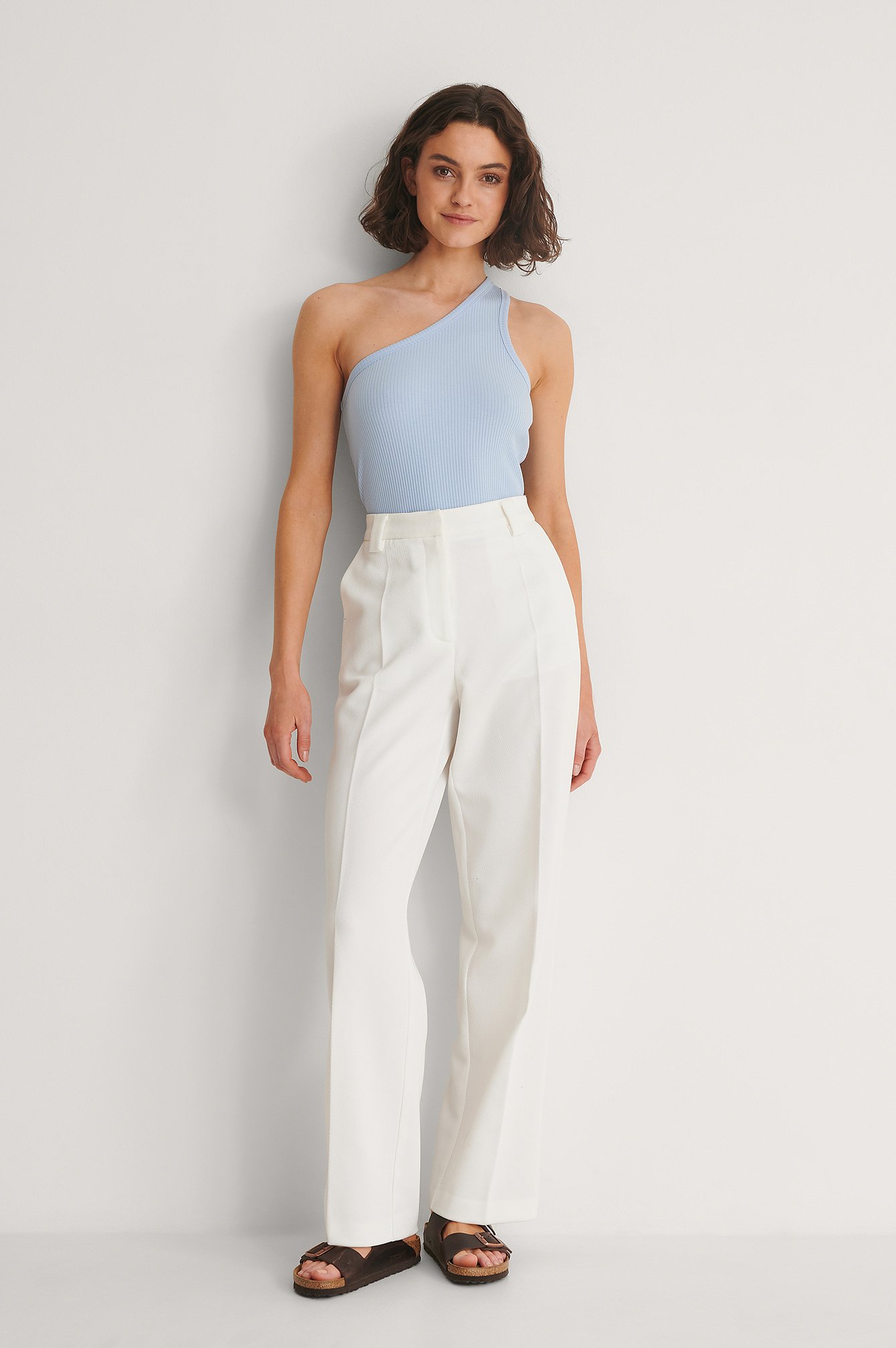 Dusty Blue Organic One Shoulder Ribbed Top