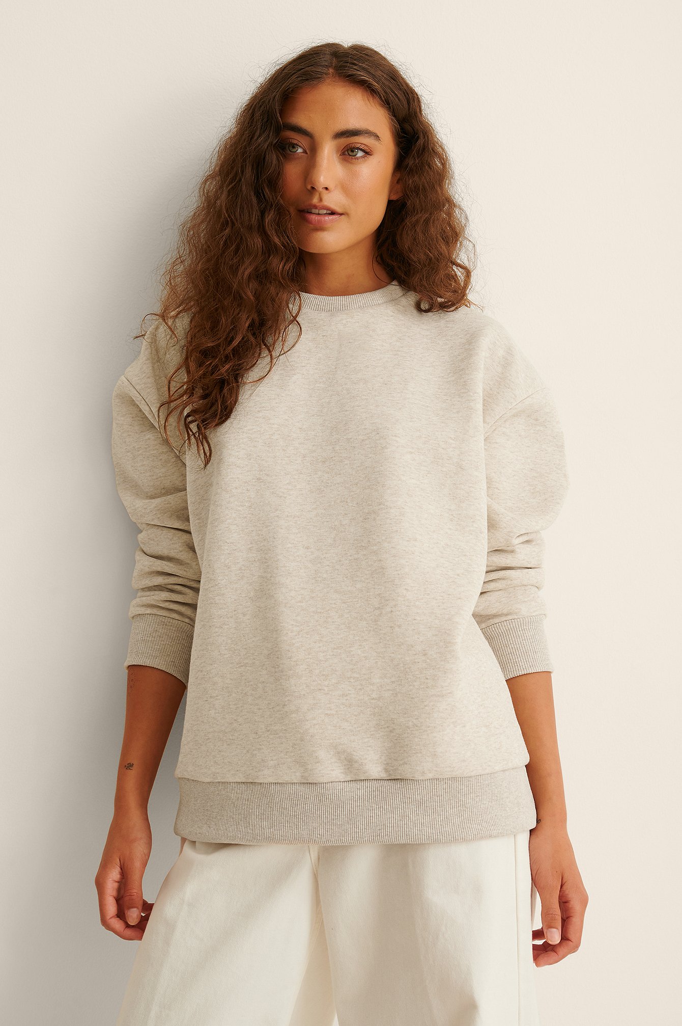 Beige Melange Oversize-Sweatshirt