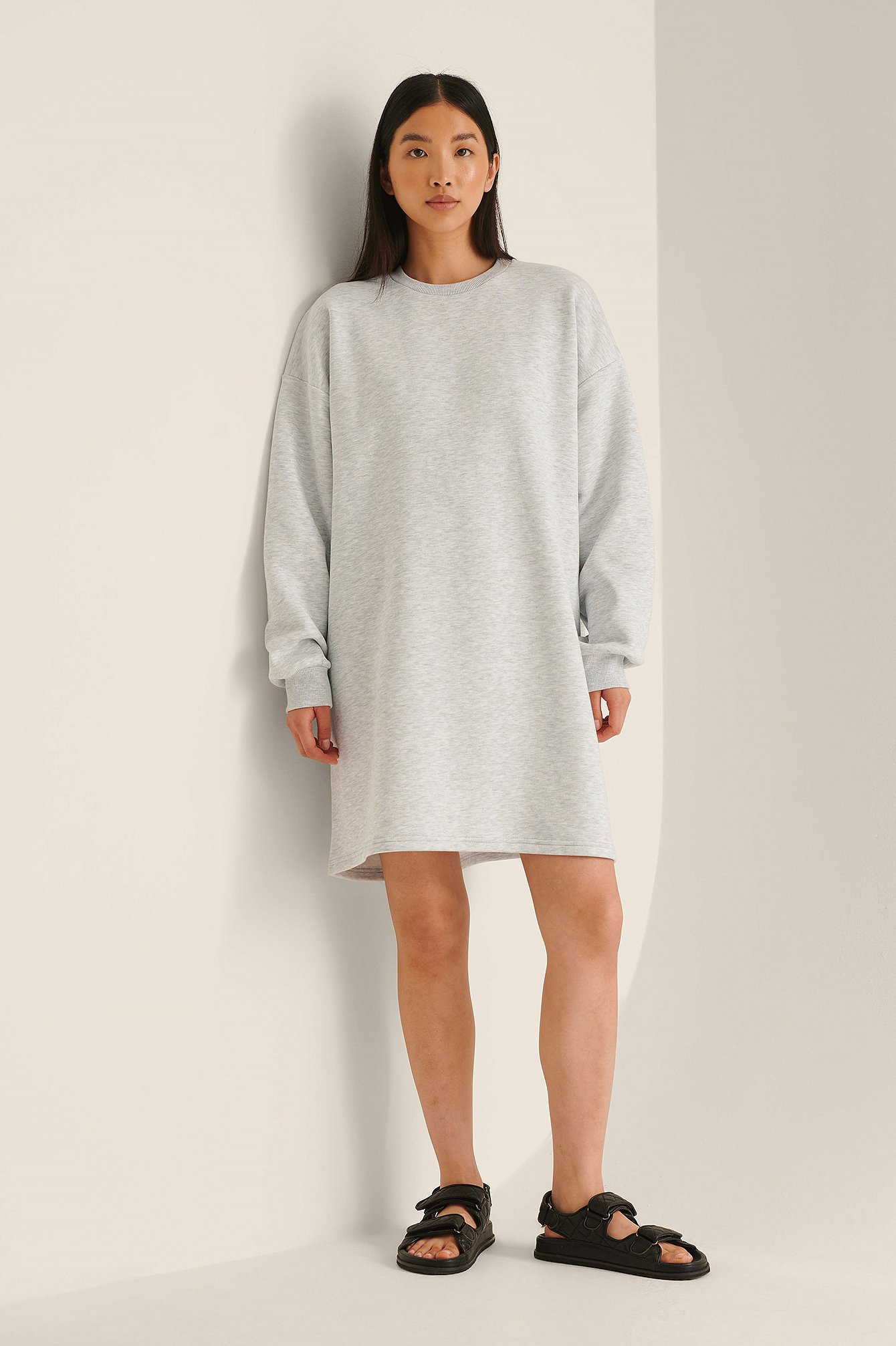 Grey Melange Oversized Sweatshirt Dress