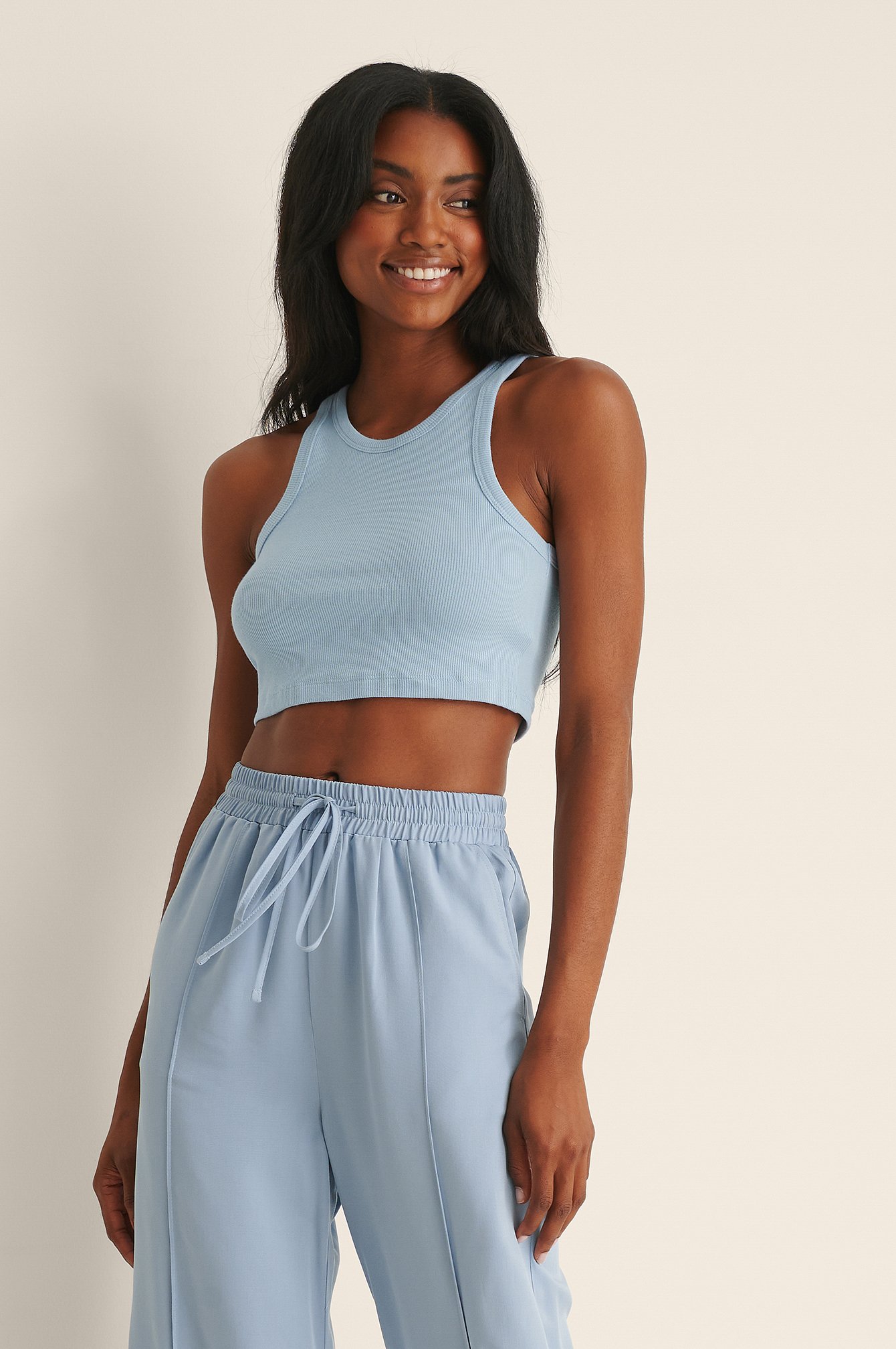 Light Blue Ribbed Cropped Tank