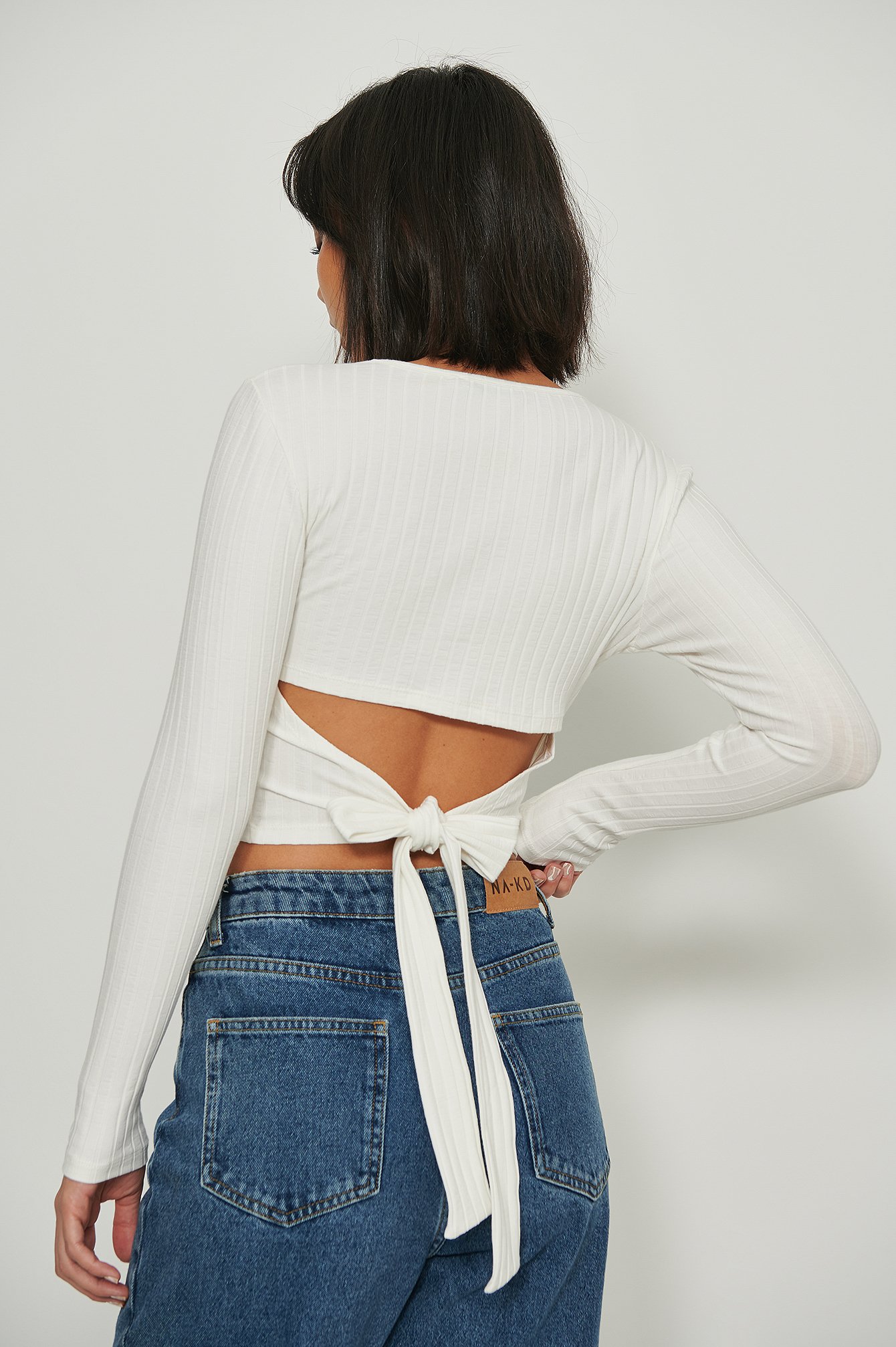 Ribbed Open Back Top Offwhite | na-kd.com