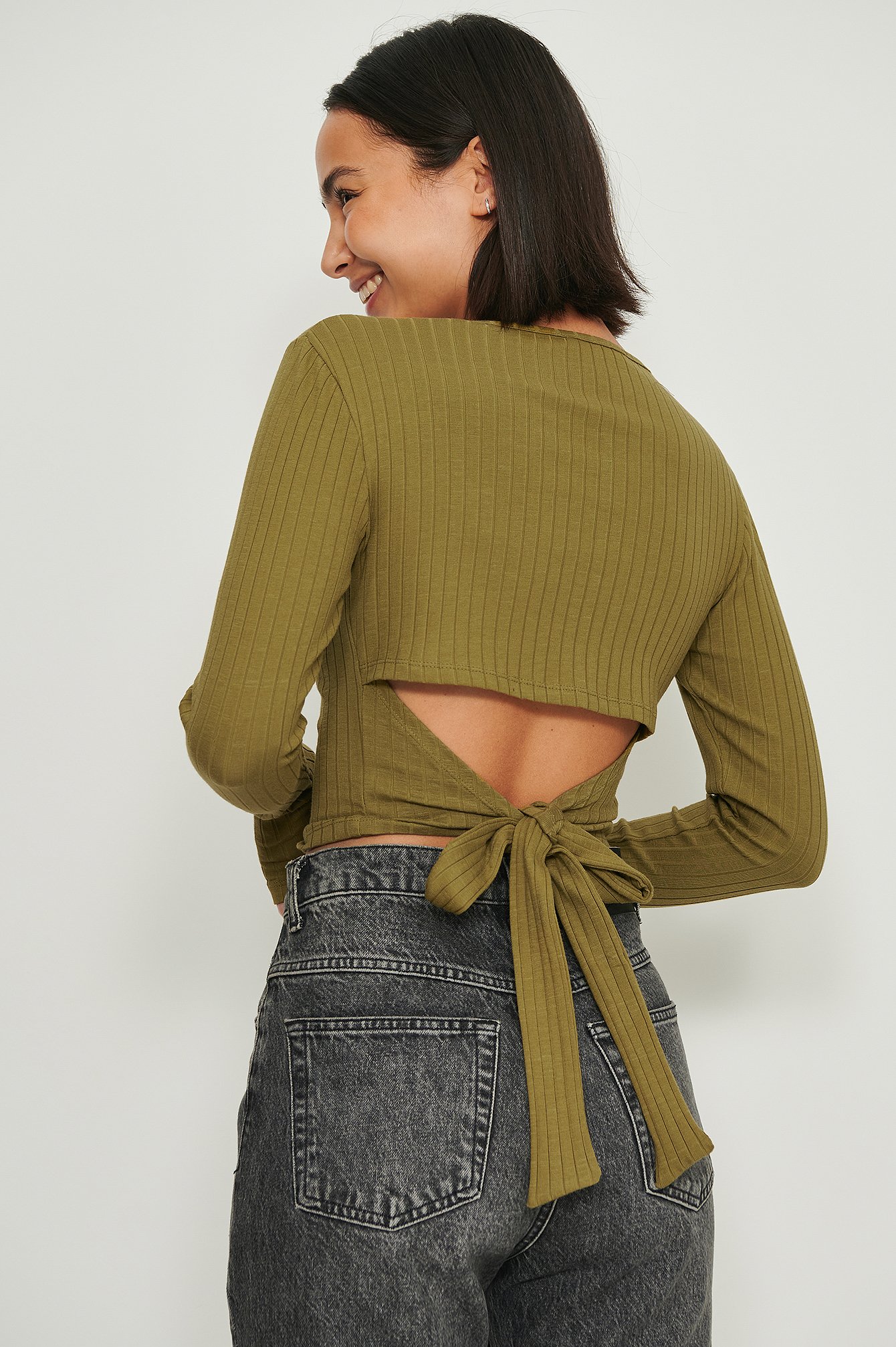Ribbed Open Back Top Green