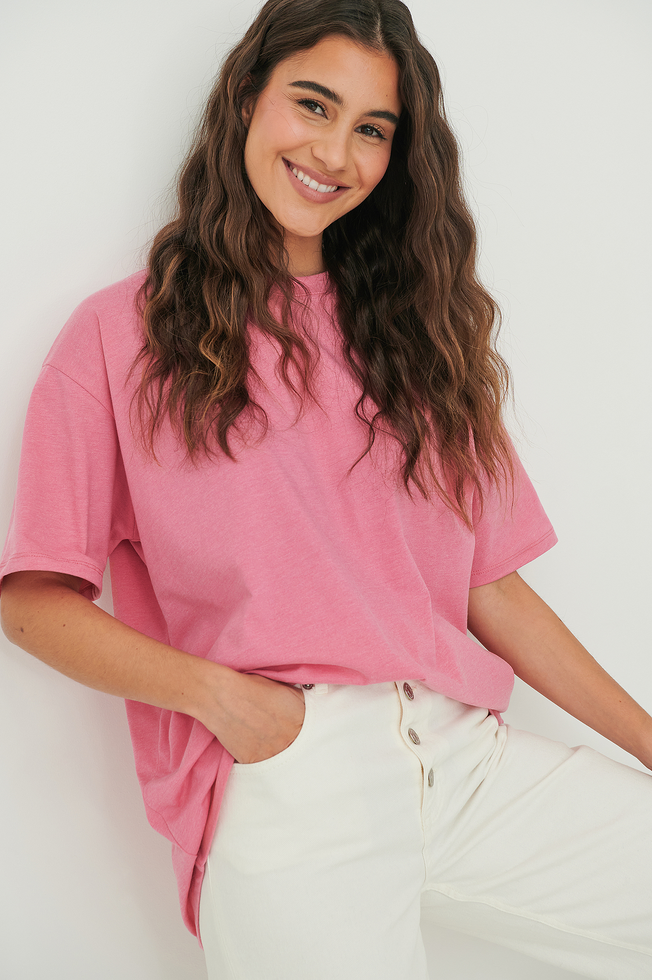 Pink Melange Økologisk oversize rundhalset t-shirt