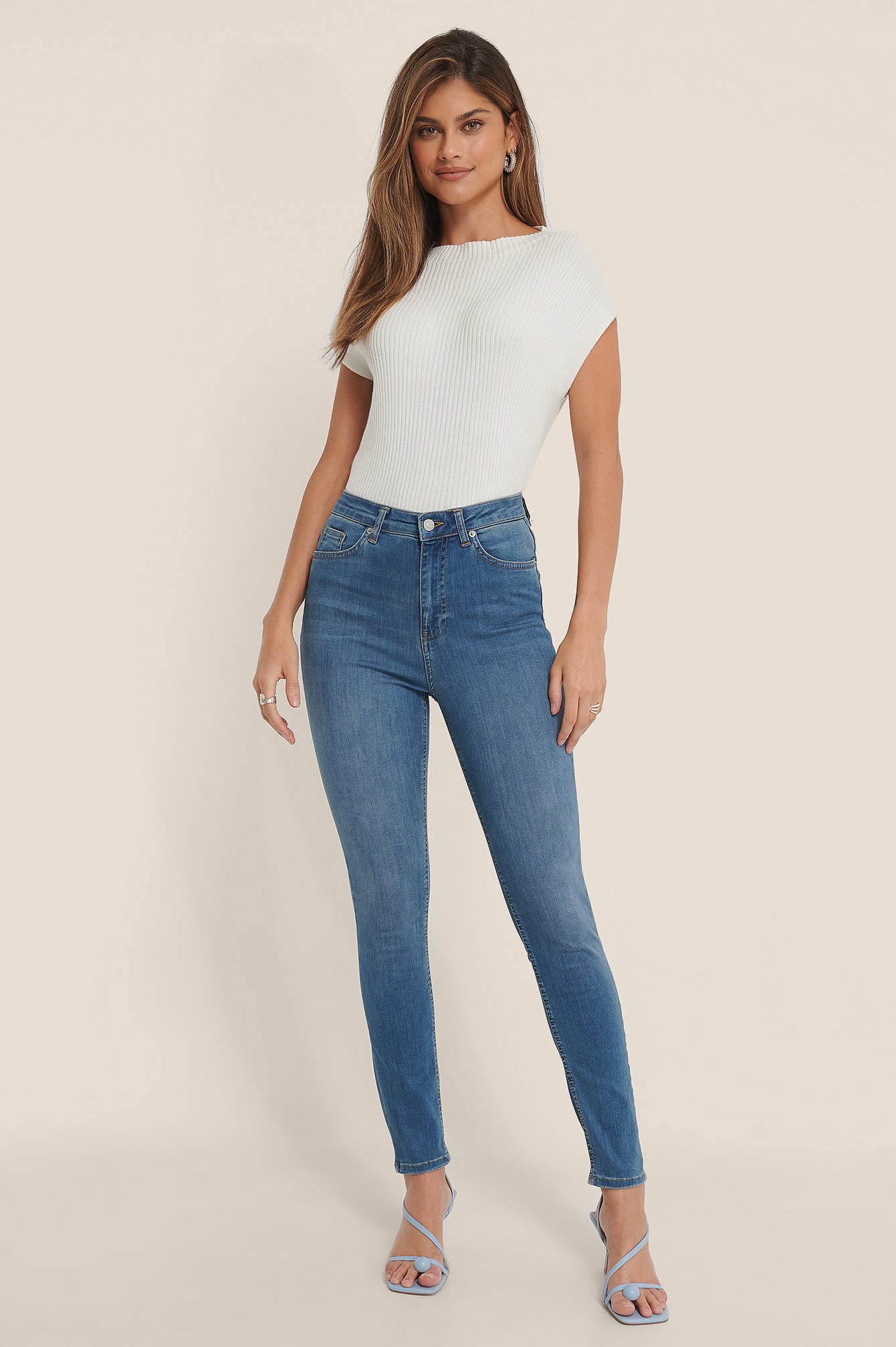 Mid Blue Organisch skinny jeans met hoge taille