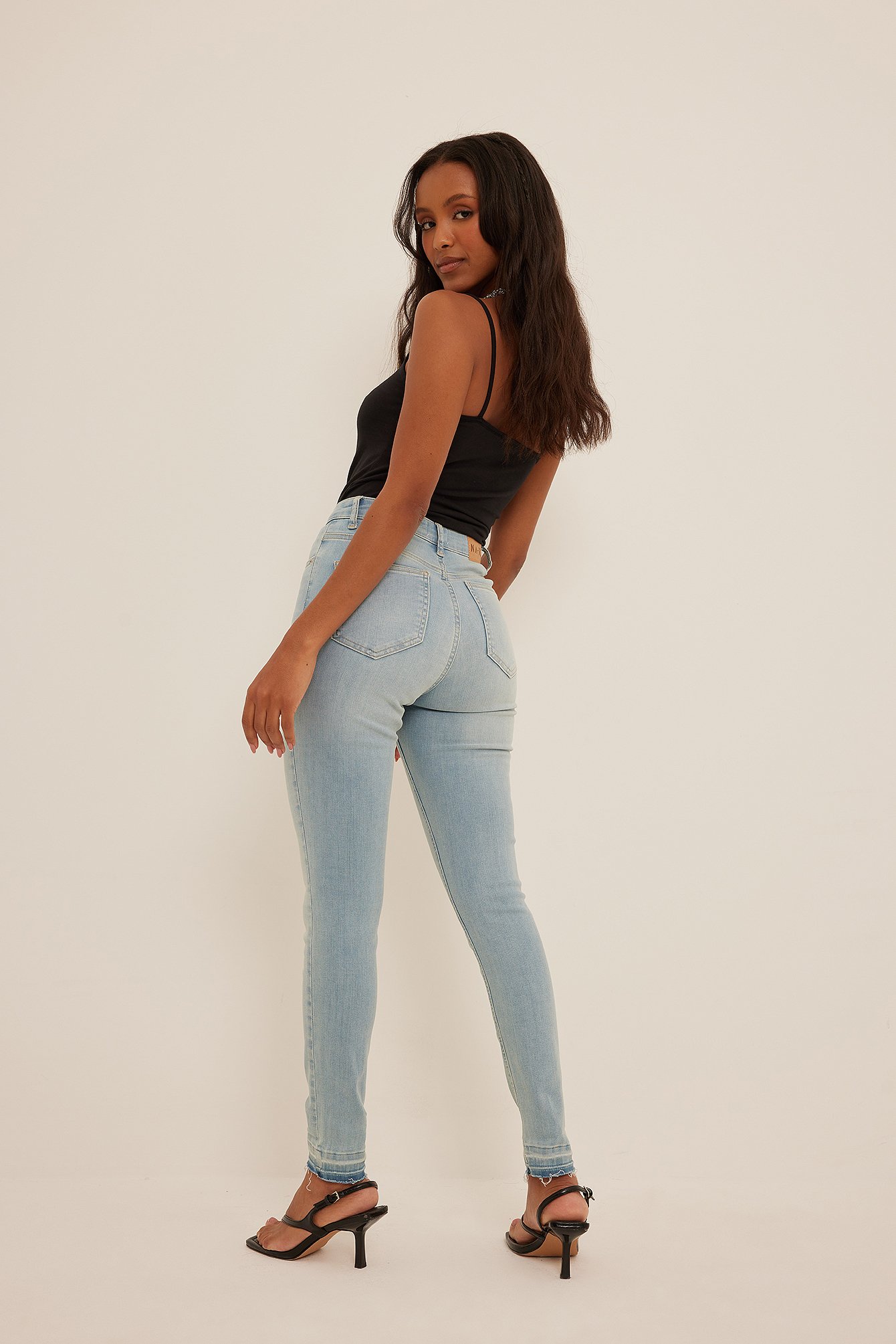 Light Blue Organische skinny jeans met hoge taille en open zoom