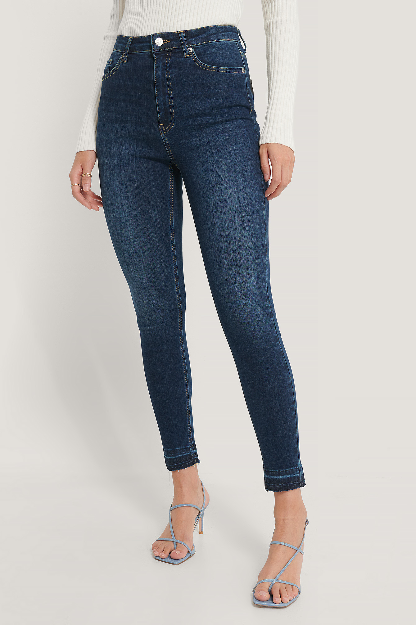 Organic Skinny High Waist Open Hem Jeans Blue